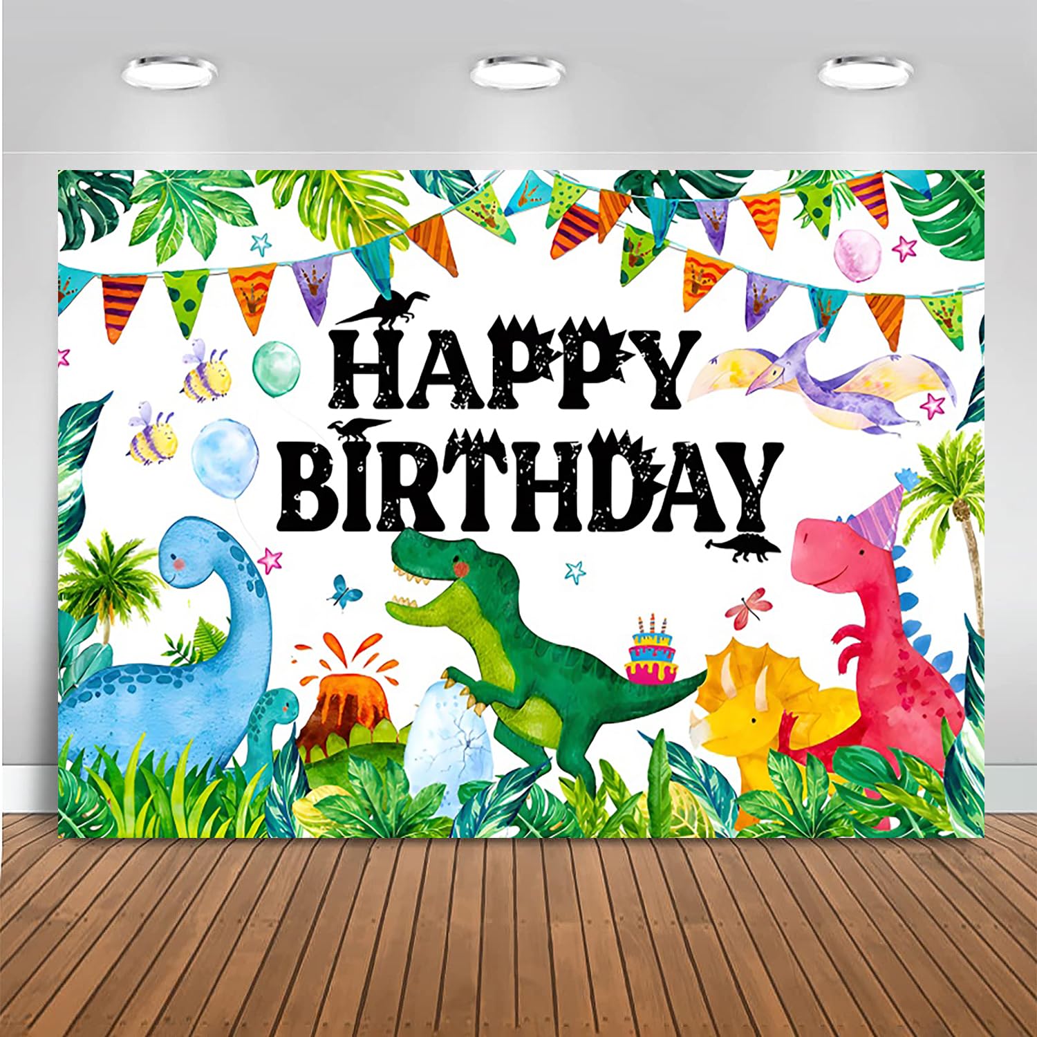 3x2m Telón de Fondo Dinosaurio de Dibujos Animados de Acuarela de la Selva de Dinosaurios Foto Feliz Cumpleaños Fotografía de Fondo Niños Niñas Dino Tema Cumpleaños Decoraciones