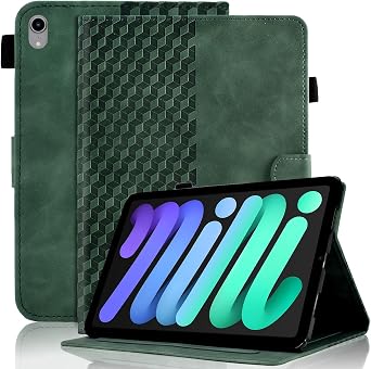 Case for iPad Mini 7 A17 Pro 2024 7th Generation/iPad MINI 6th Generation 2021 8.3 inch, PU Leather Folio Flip Cover Smart Shell with Auto Sleep/Wake Multi Angle Viewing Stand, Dark green