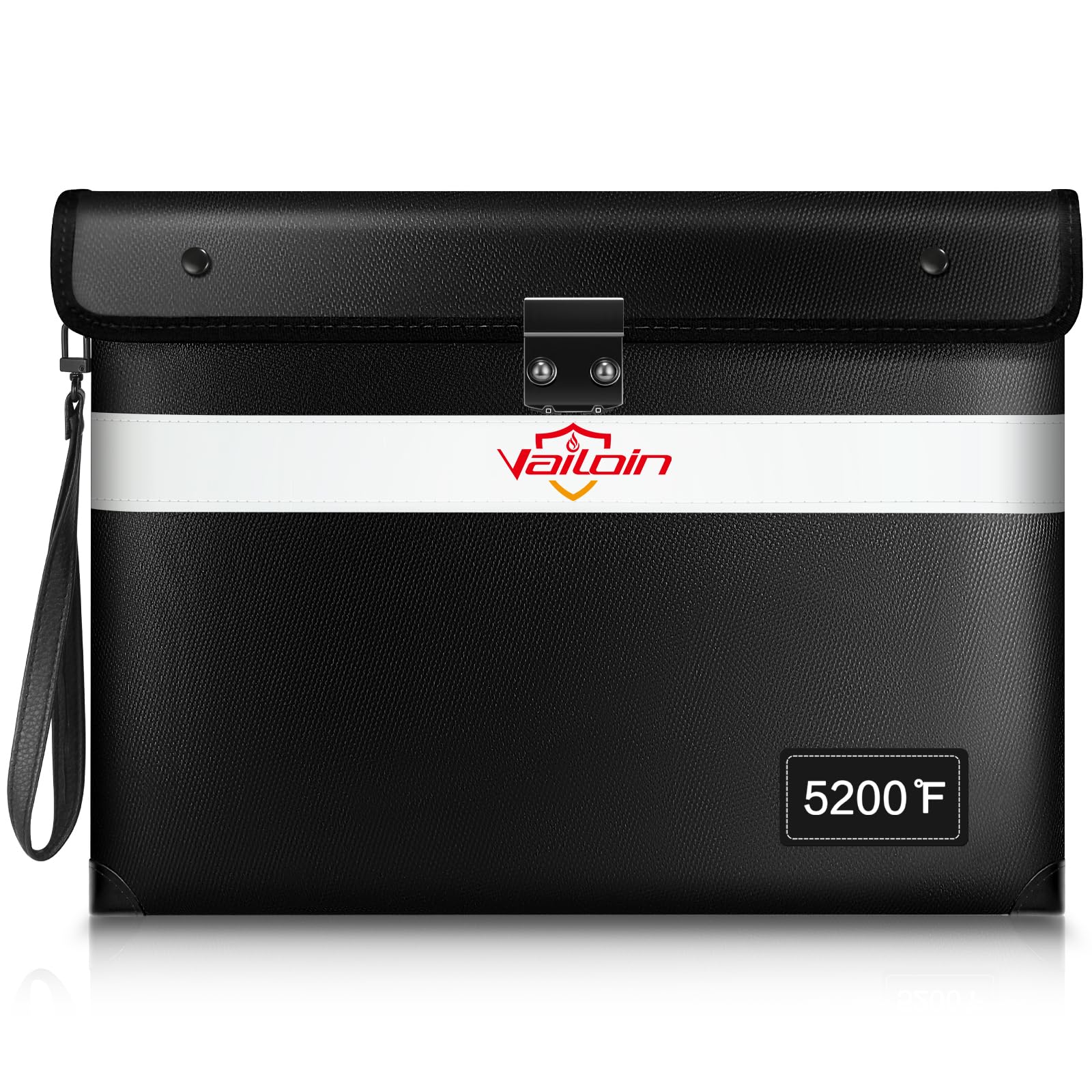 Fireproof Document Bag with Lock,5200°F Insulated (13.9"x10.6"),Lockable Fire Water Proof Money Pouch with Water Resistant Zipper,Safe Notary Bag with Lock,for Important Documents,Valuables (Black)