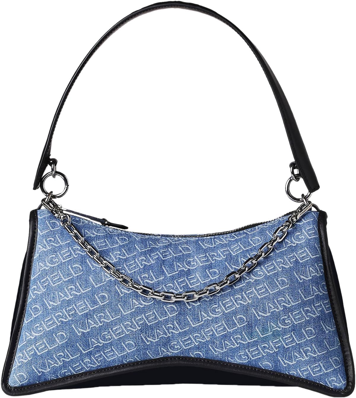 KARL LAGERFELD K Seven Denim Shoulder Bag with Chain Detail, Blue and Black