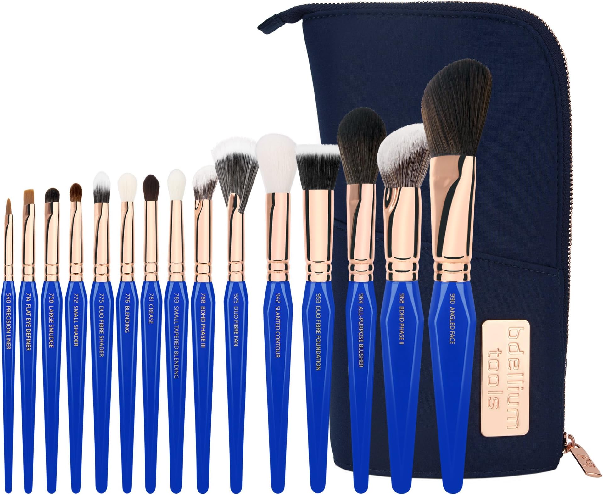 Professional Makeup Brush Golden Triangle - Phase III Complete 15pc. Brush Set with Stand-Up Pouch