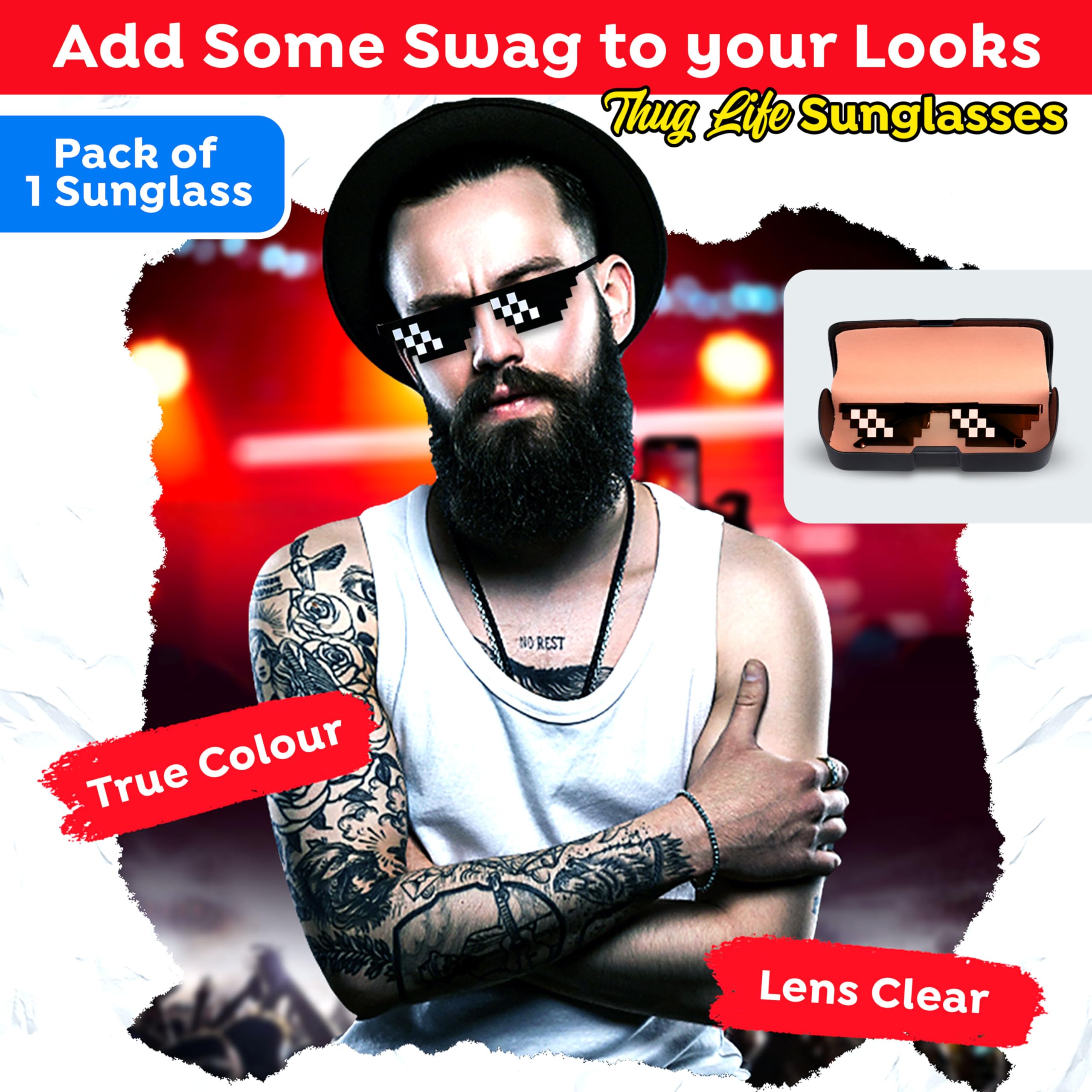 Goelite Thug Life Party Glasses, With Protection Box, Meme Gangster Gangsta Life Funny Novelty Shades, Photo Props Unisex Sunglasses 1