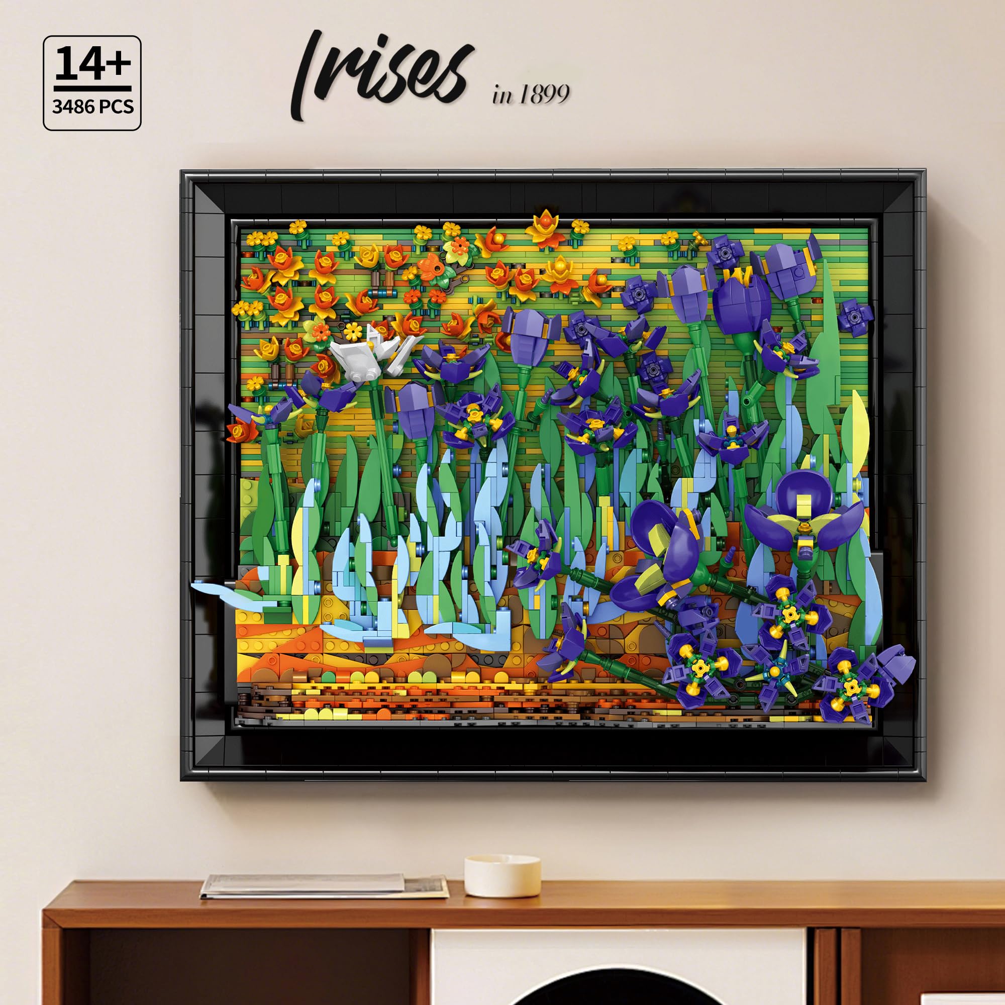 Mavo brix Set da Costruzione Wall Art Artistico Iris per Adulti, Quadro Floreale 3D con Cornice Compatibile con Lego, Decorazione Botanica per Casa e Ufficio,14+, 3488 Pezzi