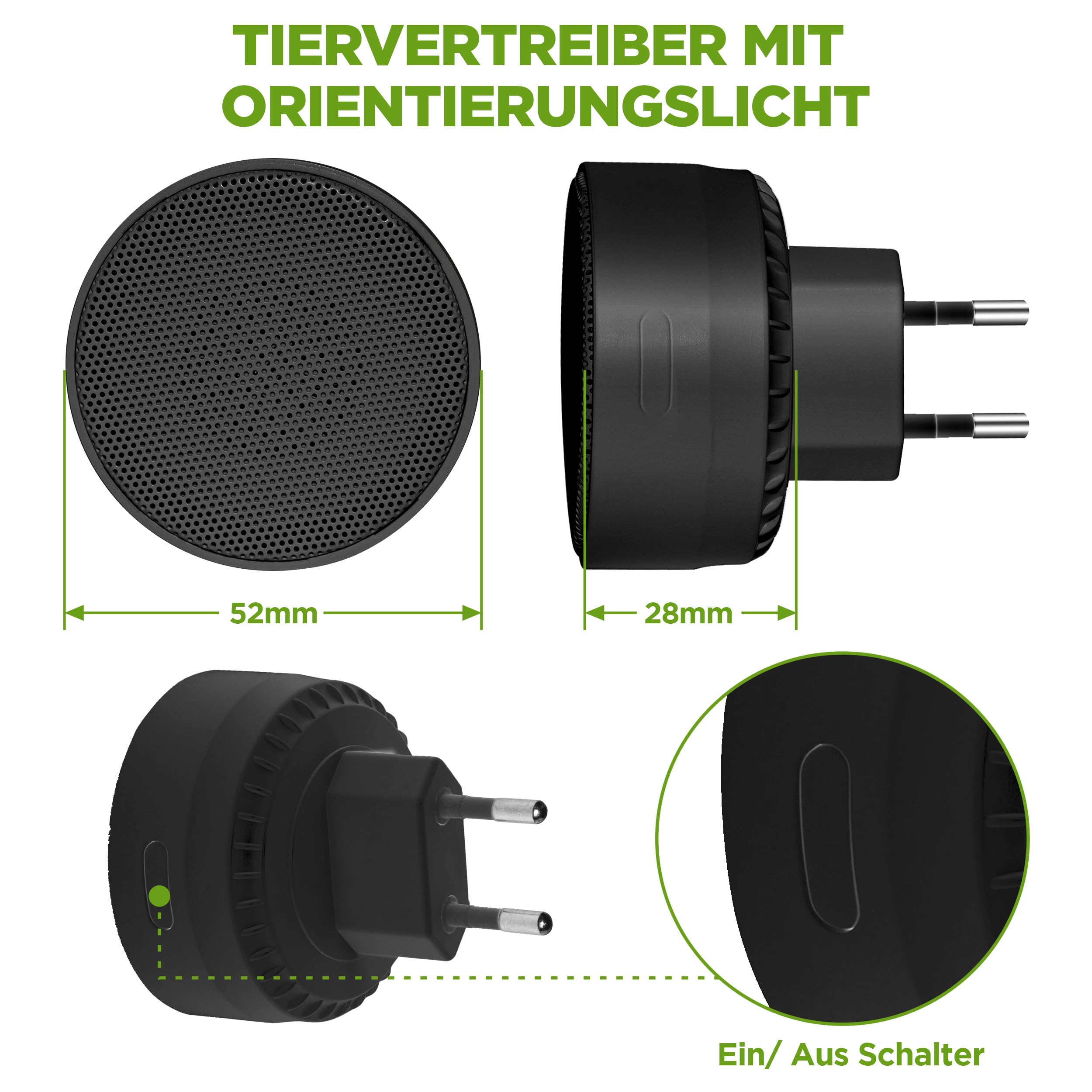ISOTRONIC – Ultraschall Schädlingsabwehr zum Spinnen, Kakerlaken, Bettwanzen & Milben vertreiben – Schädlingsvertreiber inkl. Orientierungslicht – Milbenabwehr mit 30m² Wirkungsbereich (4 Stück)