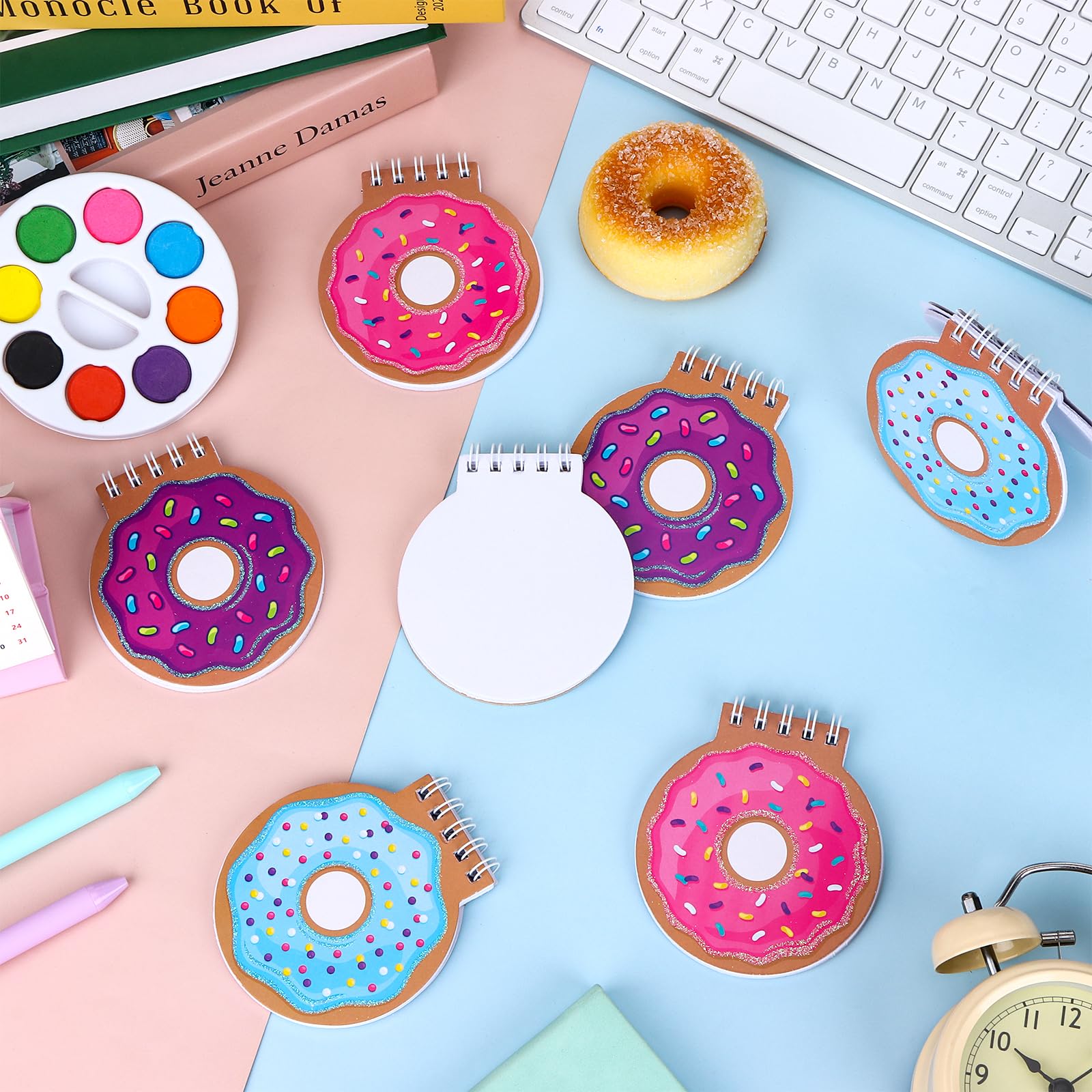 Mini-Spiralnotizbuch, niedliches Donut-Notizbuch, Geburtstags-Notizblock, Kawaii-Donut-Notizblock, Notizbücher für Kinder, Partygeschenke, Geschenktütenfüller, 8,5 x 9,5 cm, 24 Stück