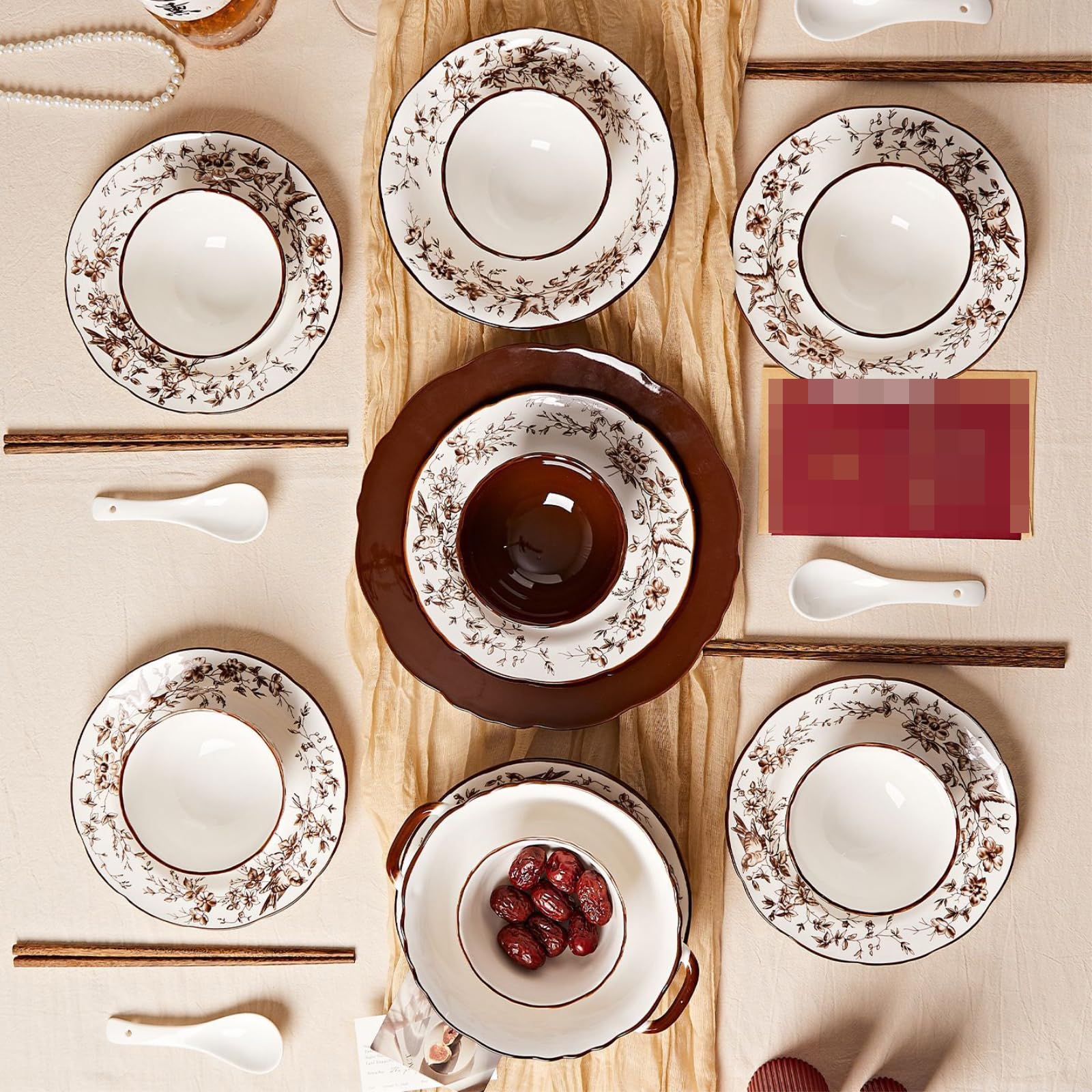 Retro Home Keramik-Schüssel-Set, einfache Persönlichkeit, 22,9 cm, binaurale Schalen, 1 Stück