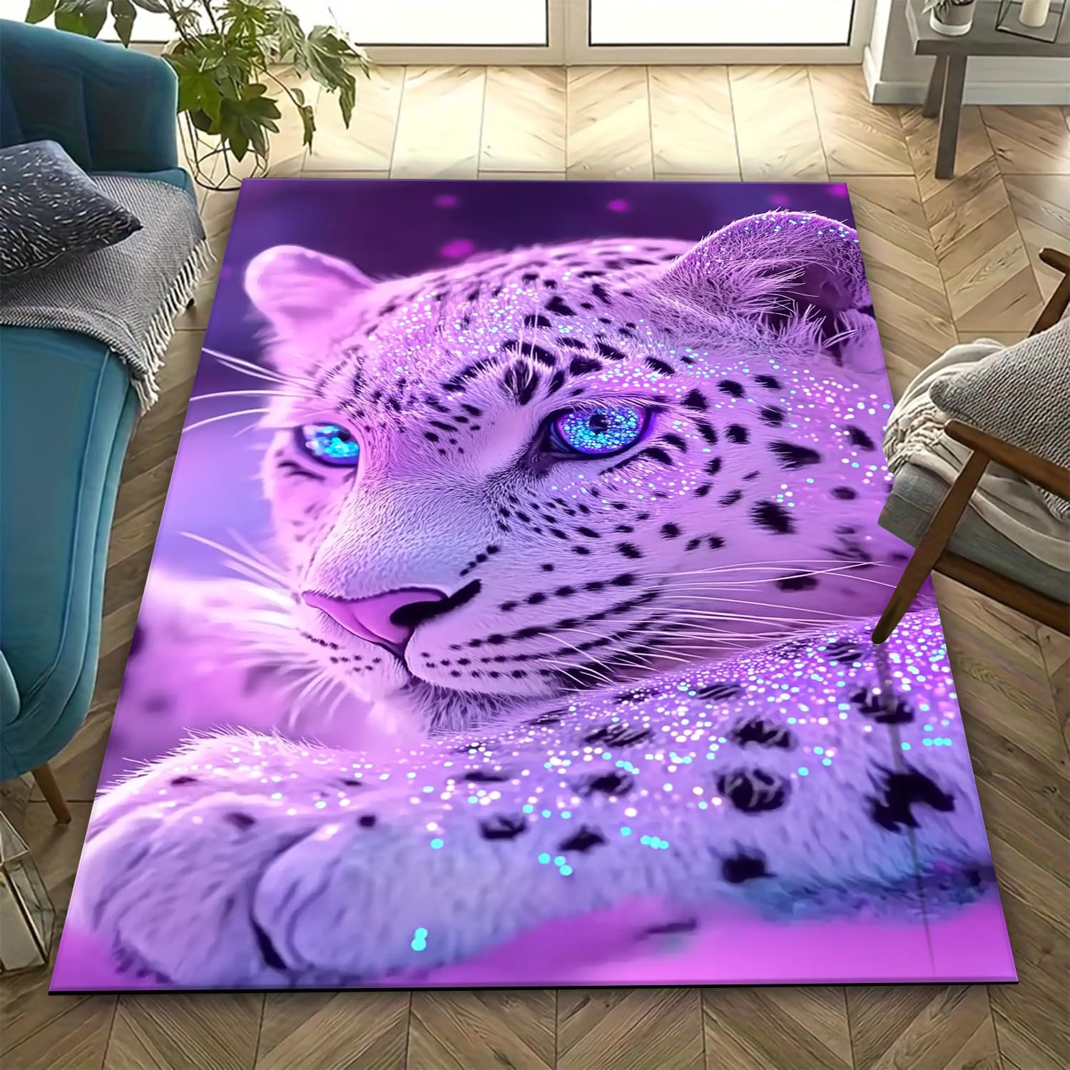 Tapis de salon léopard 160 x 230 cm antidérapant et doux pour chambre moderne