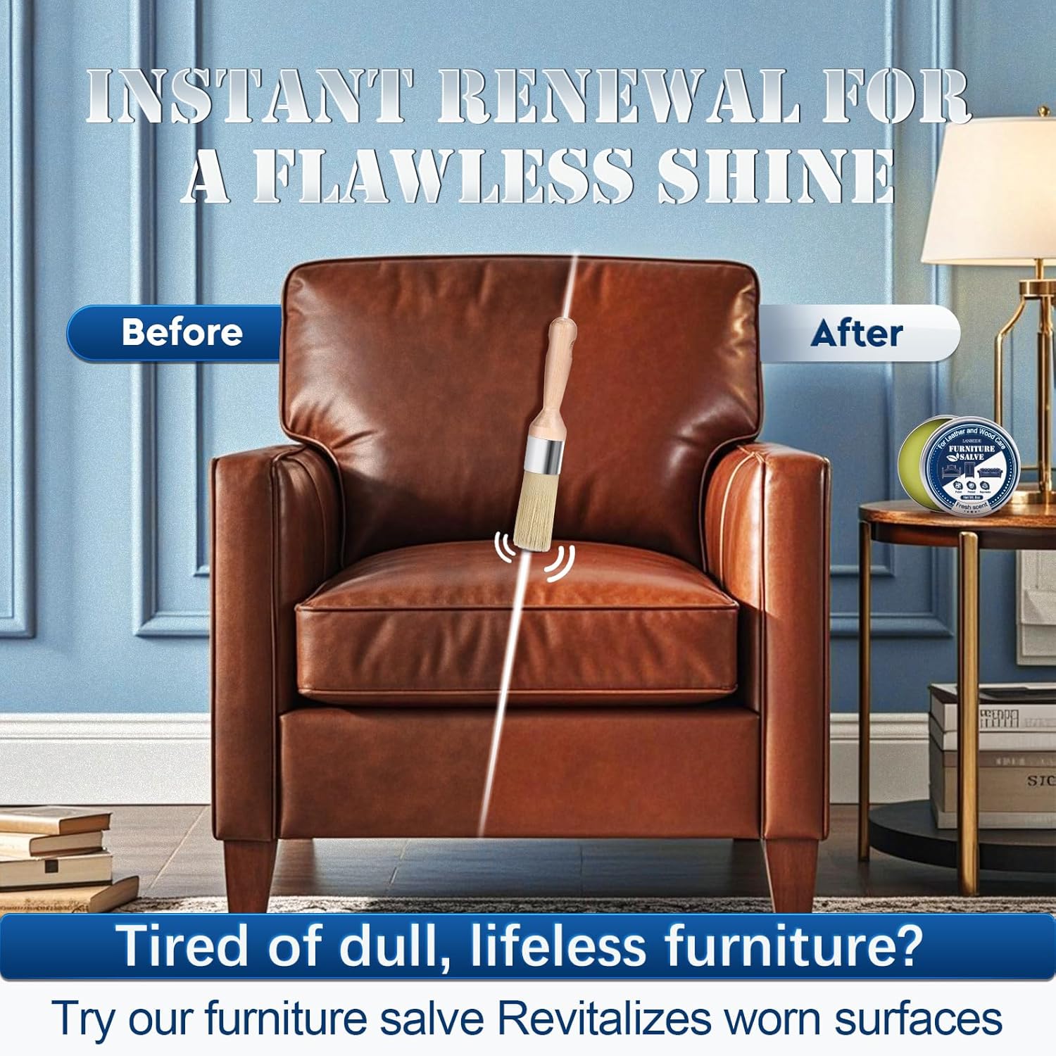 LANBEIDE Furniture Salve with Brush for Leather Wood, Polisher and Conditioner for Leather Couch and Furniture-Repair Salve 8OZ with Brush and Towel - Image 2