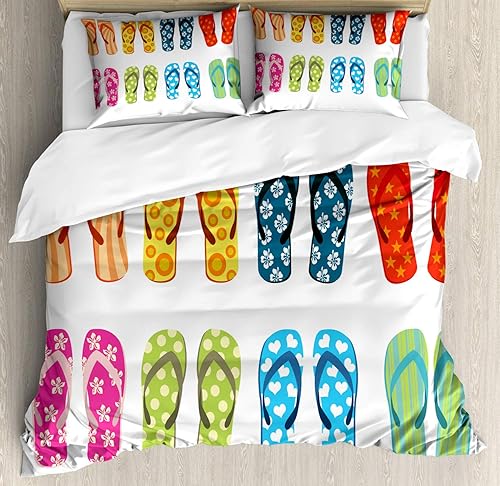 Miniatura 9 de Ambesonne Synthwave Duvet Cover Set, Abstract Halftone Inspired Dos with Colorful Retro Zigzags Graphic, Decorative 3 Piece Bedding Set with 2