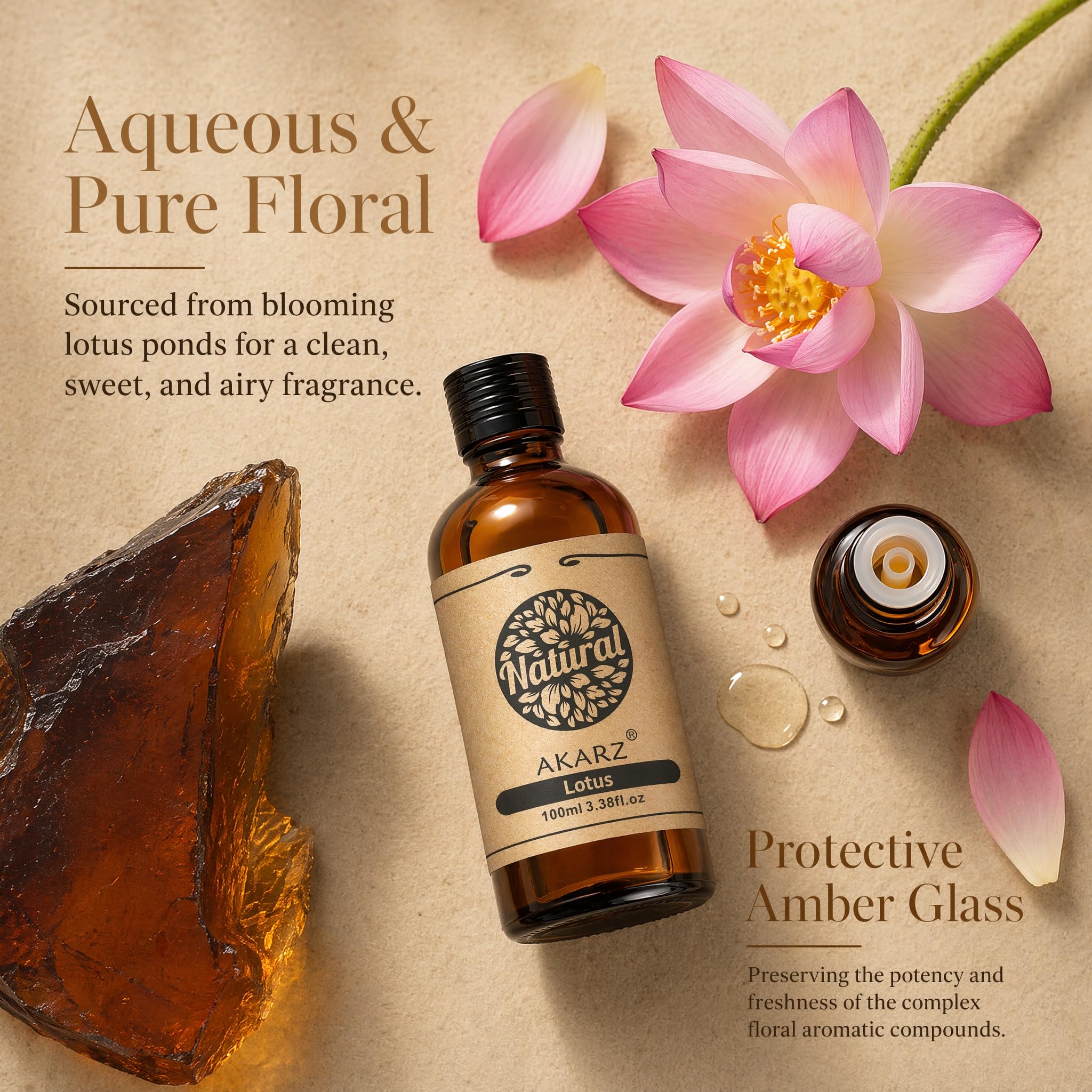AKARZ 100ml Olejek esencjny z Lotosa - Naturalny olejek aromatyczny do dyfuzorów, lamp aromatycznych i aromatów pomieszczeń