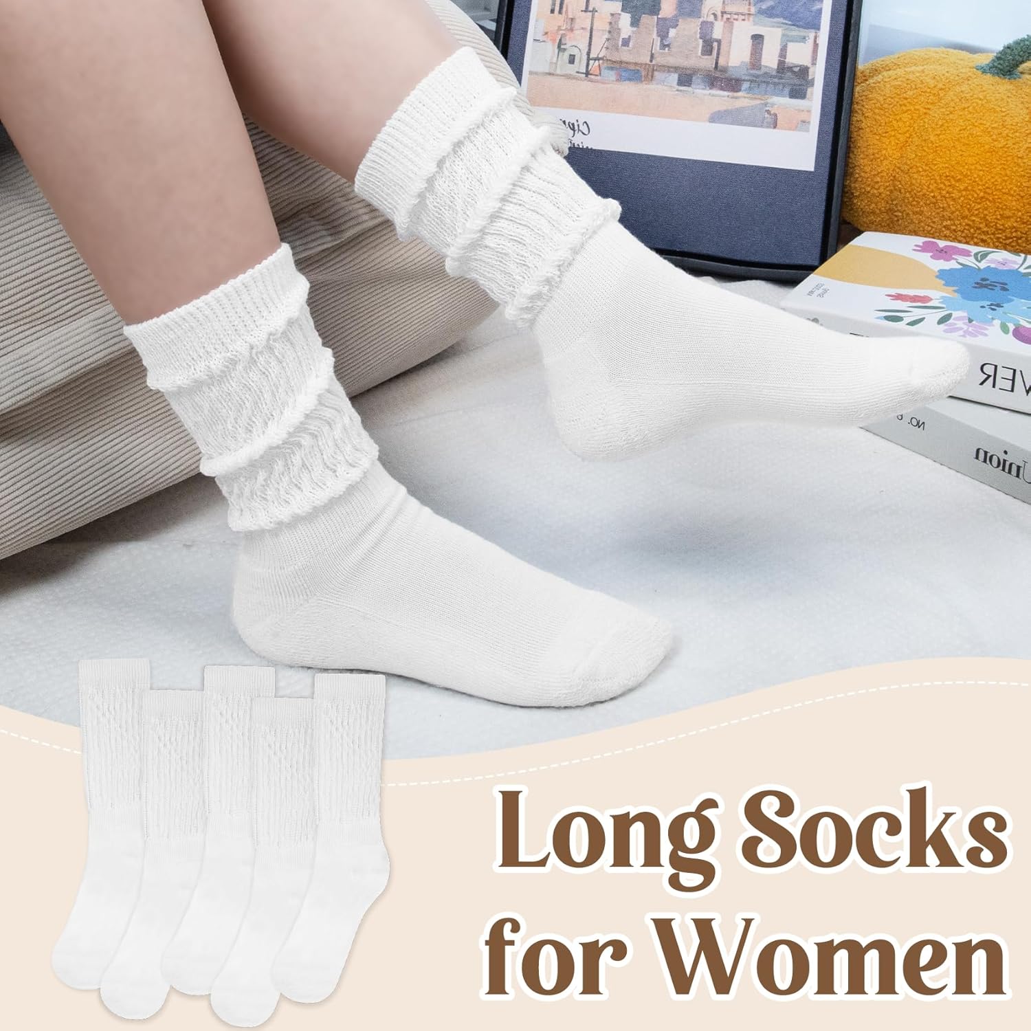 Justay 5 Pairs Slouchy Socks for Women - Slouch Long Crew Knit Boot Athletic Calf Tube Scrunch Socks - Image 6