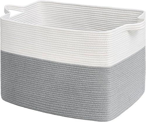 Vista 119 de Goodpick Cesta grande de almacenamiento de juguetes, cestas de cuerda de algodón gris para bebés, niños, cesta de almacenamiento tejida con asa