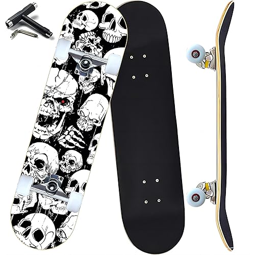 Pro Complete Skateboards for Beginners Girls Boys Kids Youths Teens Adults 31"x8" Skate Boards 7 Layers Canadian Maple Double Kick Deck Concave Longboard
