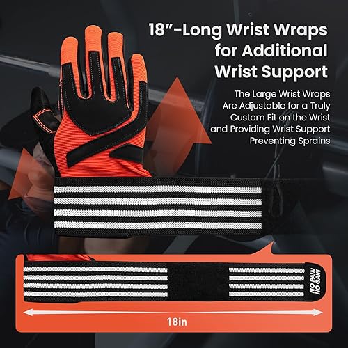 Miniatura 2 de FINGER TEN Guantes de entrenamiento de levantamiento de pesas, medio dedo completo con soporte para correa de muñeca, agarre acolchado para