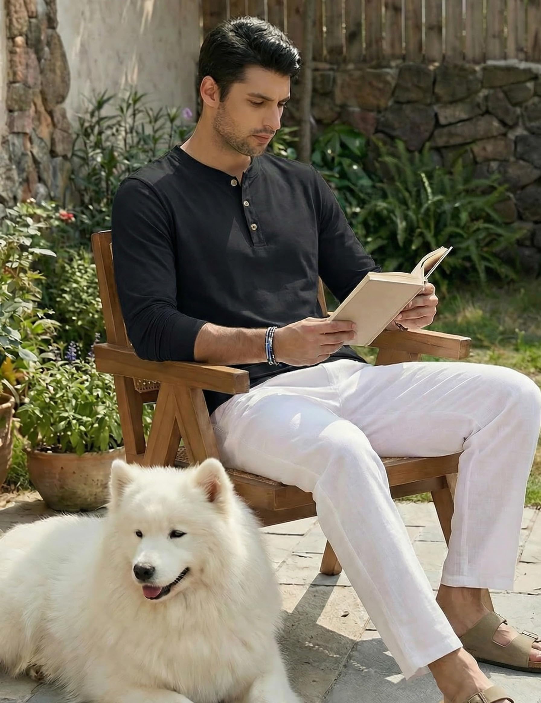 TACVASEN Tshirt Uomo Cotone Maglietta Uomo Manica Lunga Maglia Henley Camicia Elegante Base con Sfilo a Bottoni Taglio Regular Camicia Casual