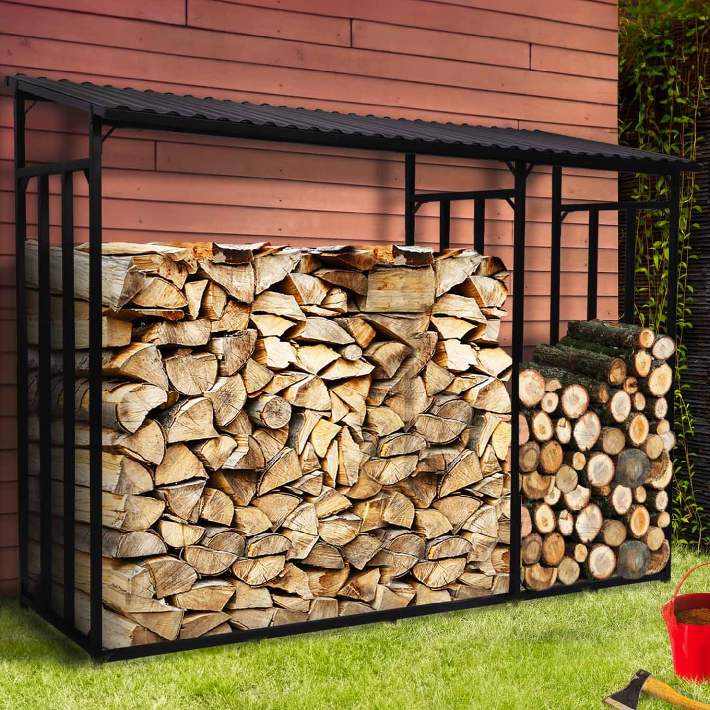 Abri de Stockage en Acier Galvanisé pour Bûches L. 274 cm avec Housse de Protection