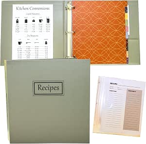 Recipe Binder With Plastic Sleeves - Sage Green Organizer, 50 Recipe Cards, 25 Protector Sheets, For Writing Your Own Recipes