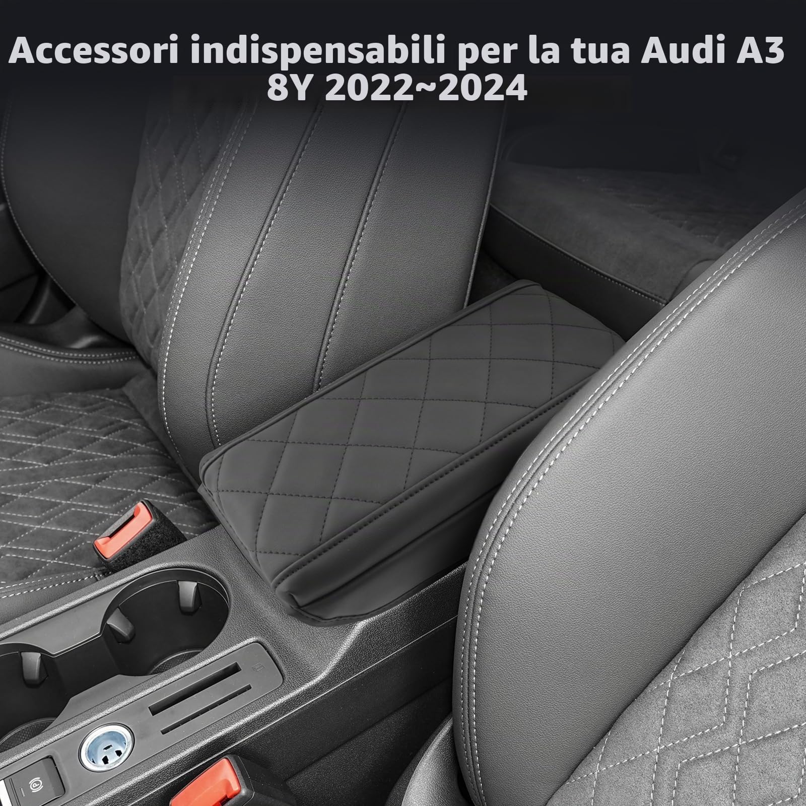 LUWU Compatibile con Audi A3 8Y 2020-2024 2025 Copertura per Bracciolo Centrale A3 Sportback Cuscino in Pelle per Bracciolo Auto Protezione Auto A3 8Y Accessori