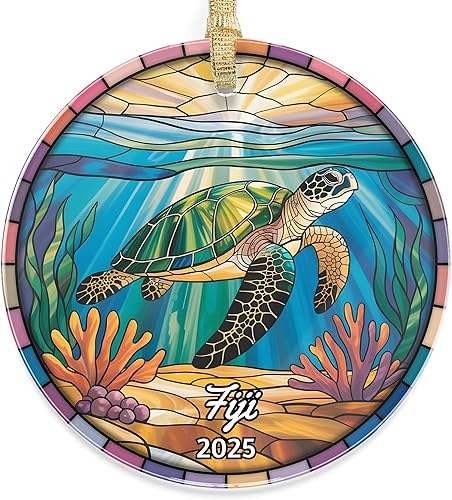 Adorno acrílico personalizado de Fiyi, recuerdo tropical de tortuga marina, adorno de Navidad estilo vitral, regalo de viajero, regalo para