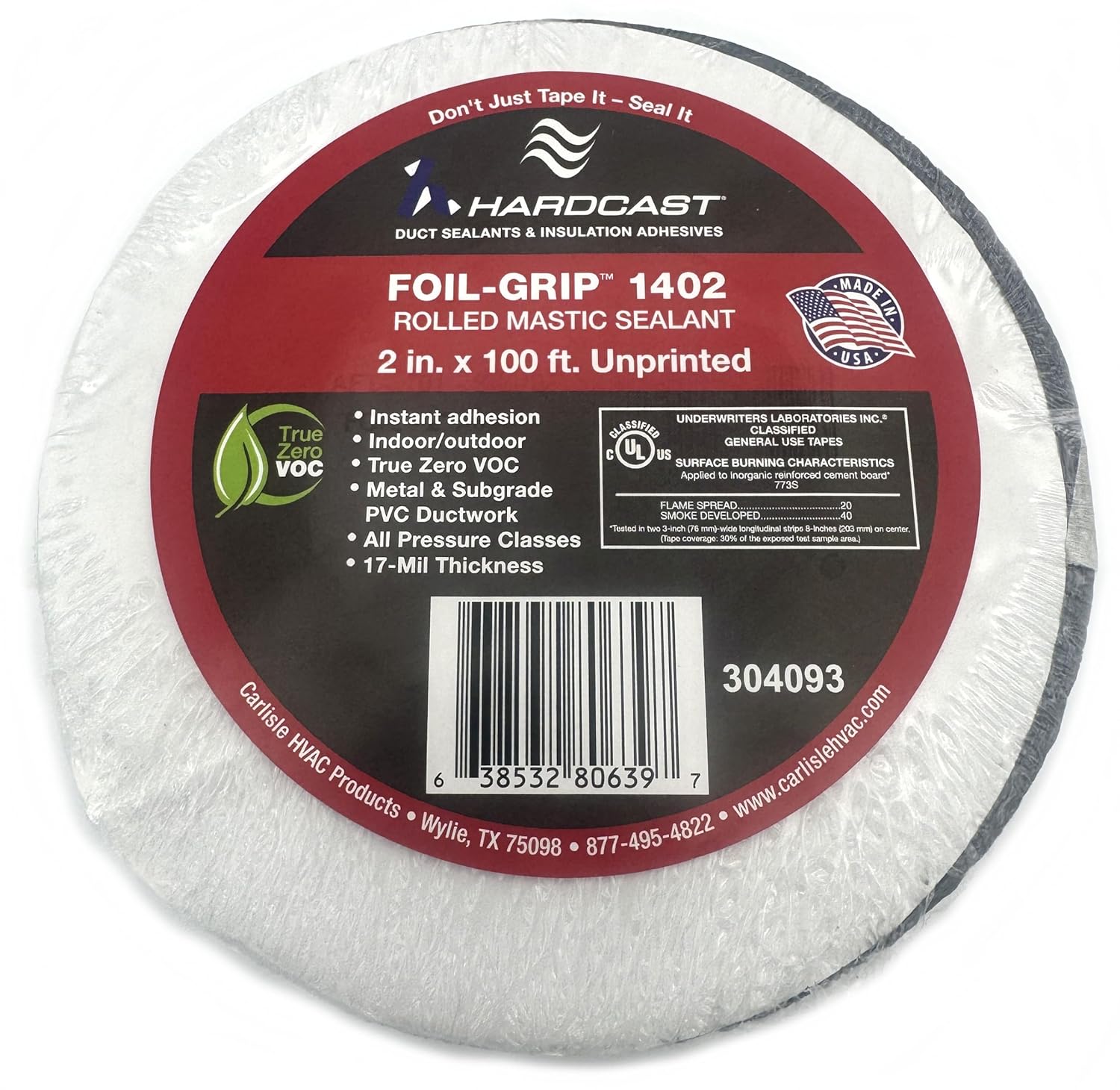 304093 Foil-Grip 1402 Mastic Duct Sealant 2" x 100' - Unprinted Roll