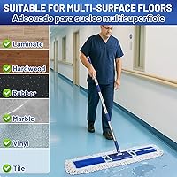 Vista 6 de 36" Mopa comercial para polvo: Escoba de polvo seco para limpieza de pisos de madera dura - 2 almohadillas de mopa reutilizables, mango largo de 59