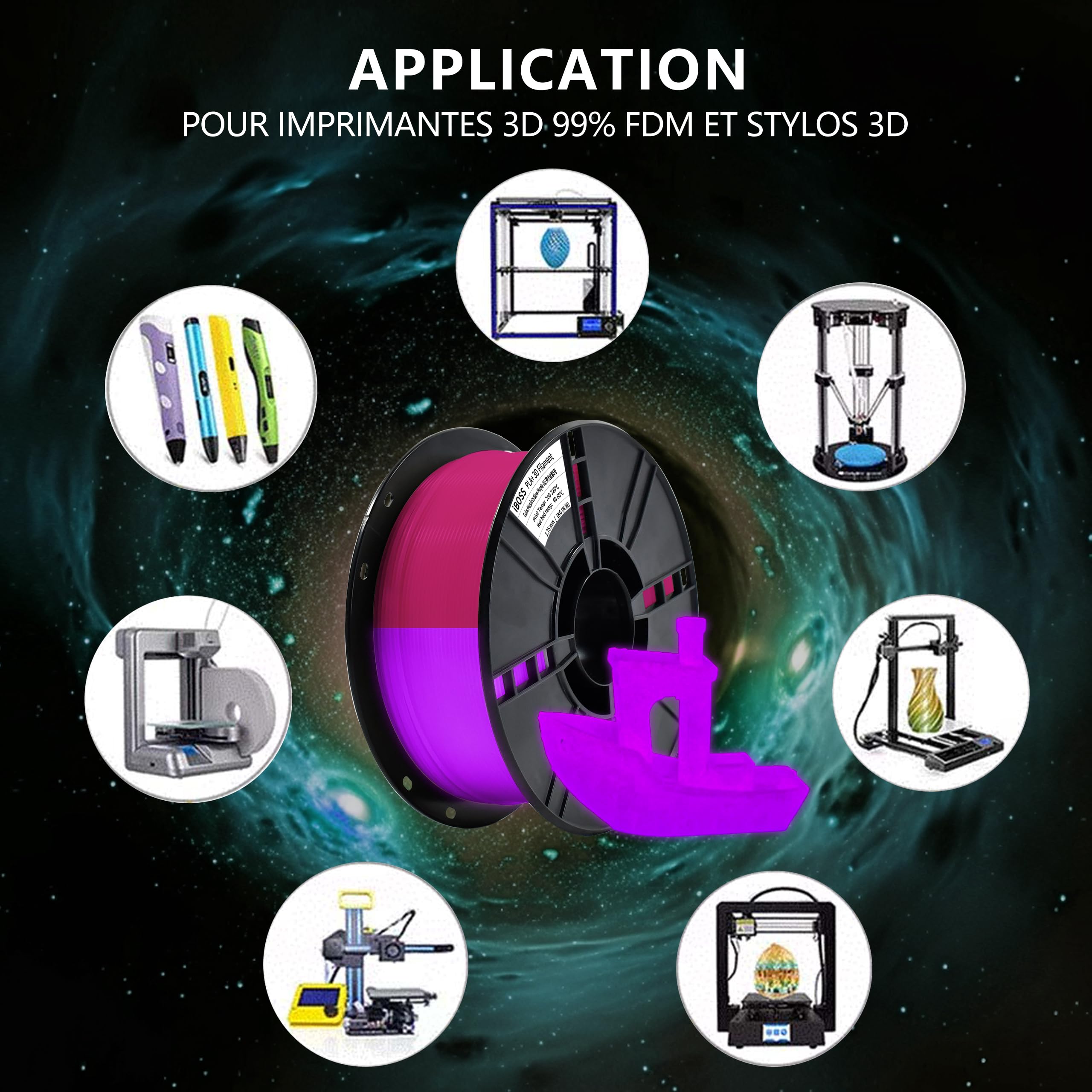 iBOSS PLA+ Filament PLA PLUS, drukarka 3D Filament PLUS, dokładność wymiarowa 1,75 mm +/- 0,02 mm, 1 kg, 2,2 funta, jasny fioletowy