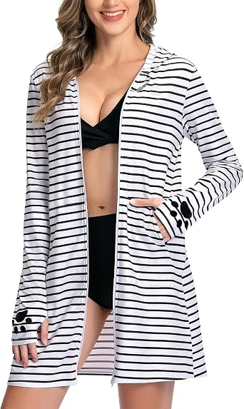 OLAOLA Womens UPF 50+ Swim Cover Up Long Sleeve Hoodie with Pockets
