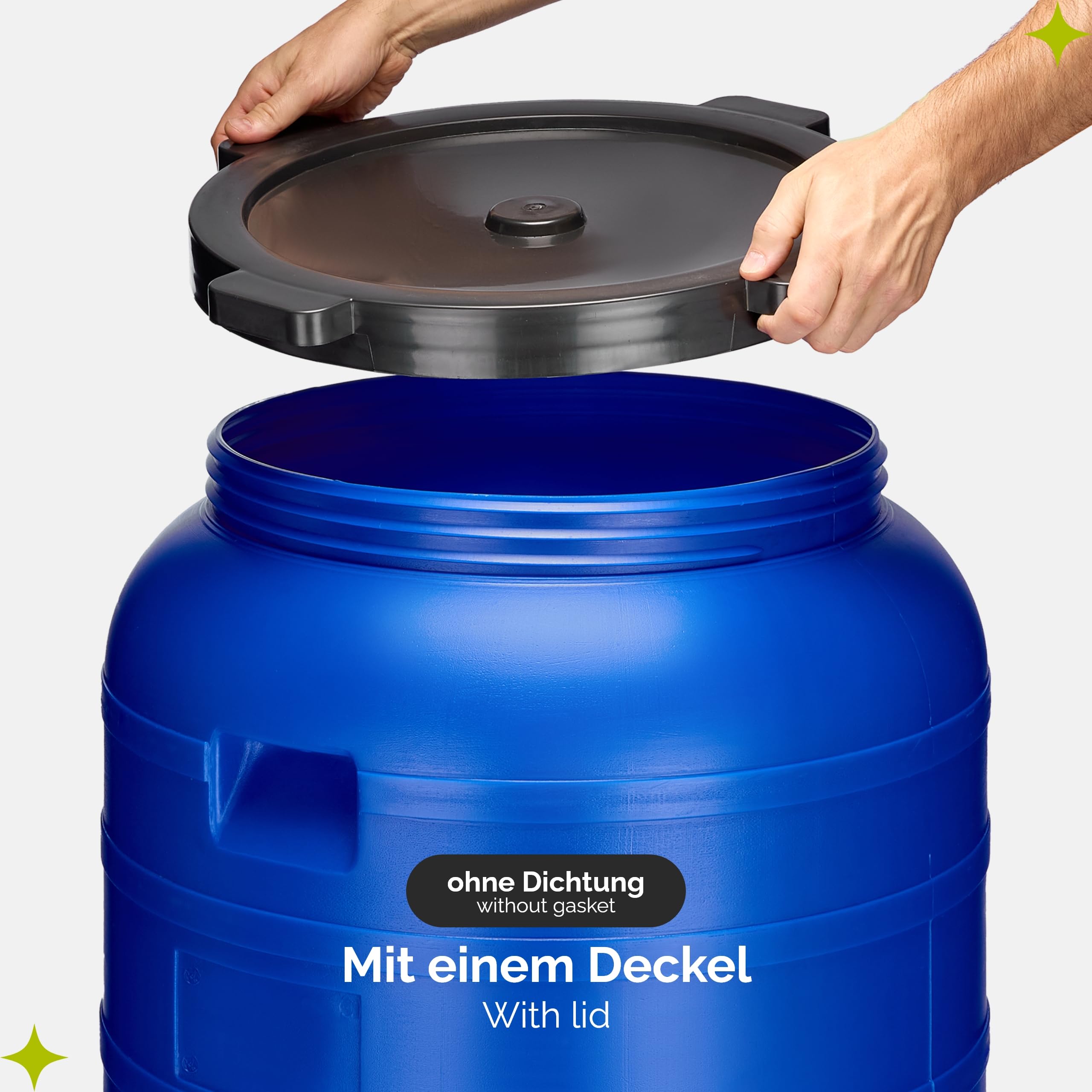Garronda 250 Liter Weithalsfass BPA-frei Futtertonne Fass mit Hahn Universalfass Lebensmittel Fass Regenfass für Garten Regentonne mit Deckel Regenwassertonne für Garten Wassertonne GD-0092 Blau