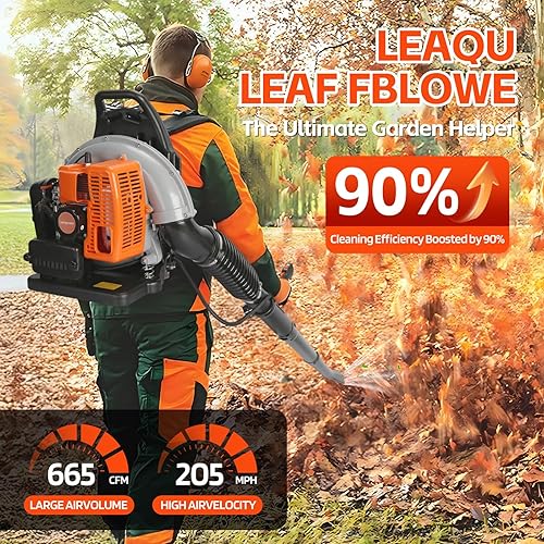 Miniatura 3 de Soplador de hojas de gas, 63CC 665CFM Mochila Soplador de hojas, 3HP 2 tiempos soplador de mochila, Soplador de hojas a gas, Soplador de gas para