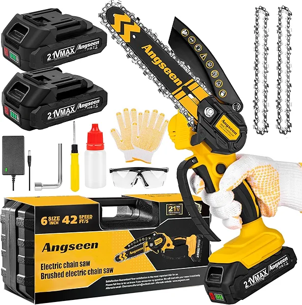 Mini Chainsaw Cordless 6 Inch, Chainsaw with 2 Batteries & 2 Chains, Lightweight Cordless Chain Saw with Safety Lock for Tree Trimming, Branches, Wood Cutting