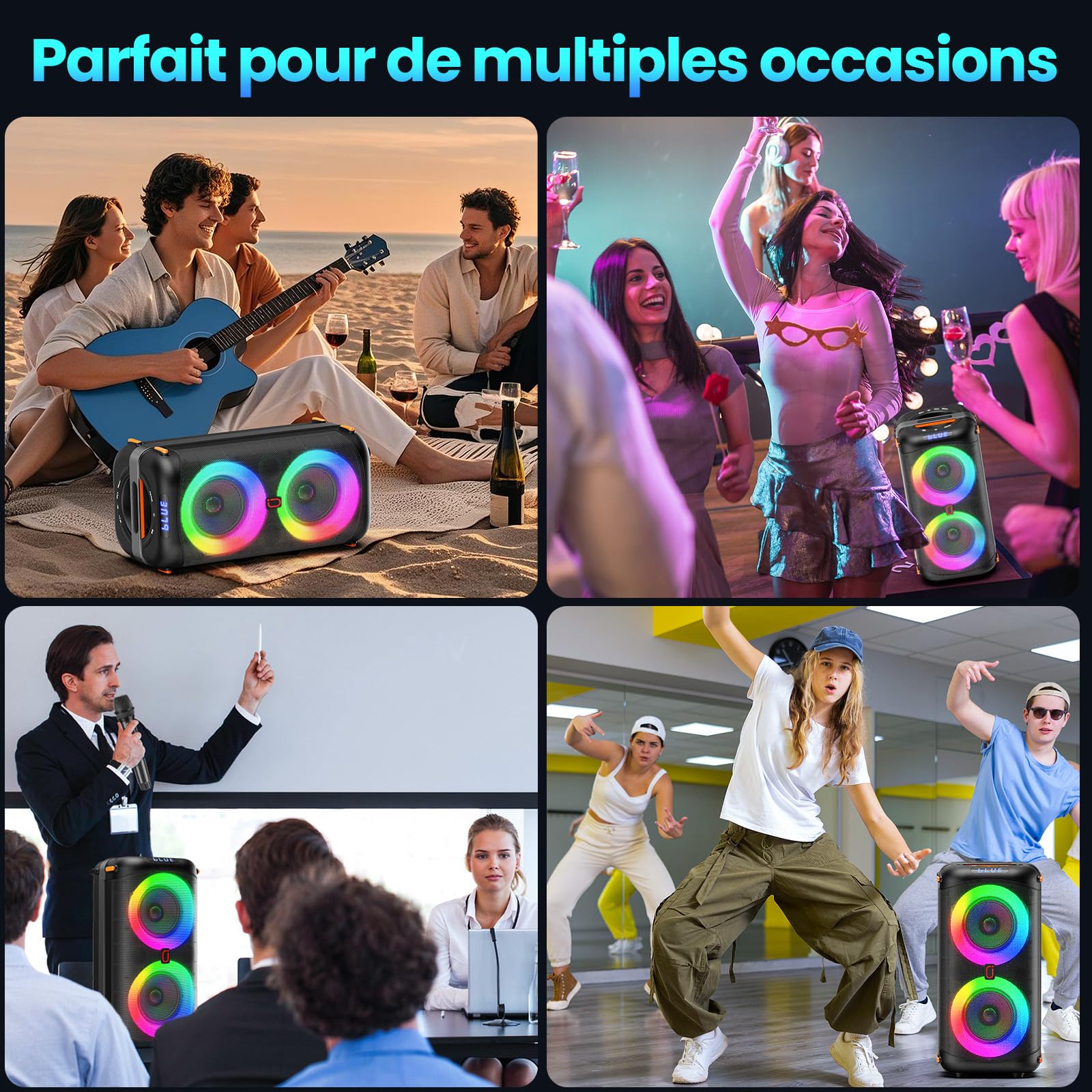 HWWR Enceinte Karaoke 2 Micro sans Fil, Puissance Max 300W Karaoké Professionnel, 10000mAh Portable Bluetooth 5.3 avec LED Haut-Parleur Amplifié Portable Système Karaoké Soutien
