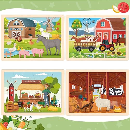 Miniatura 9 de Rompecabezas de madera para niños de 4 a 6 años, 4 paquetes de 24 piezas de rompecabezas de vehículos de construcción para niños de 3 a 5 años,