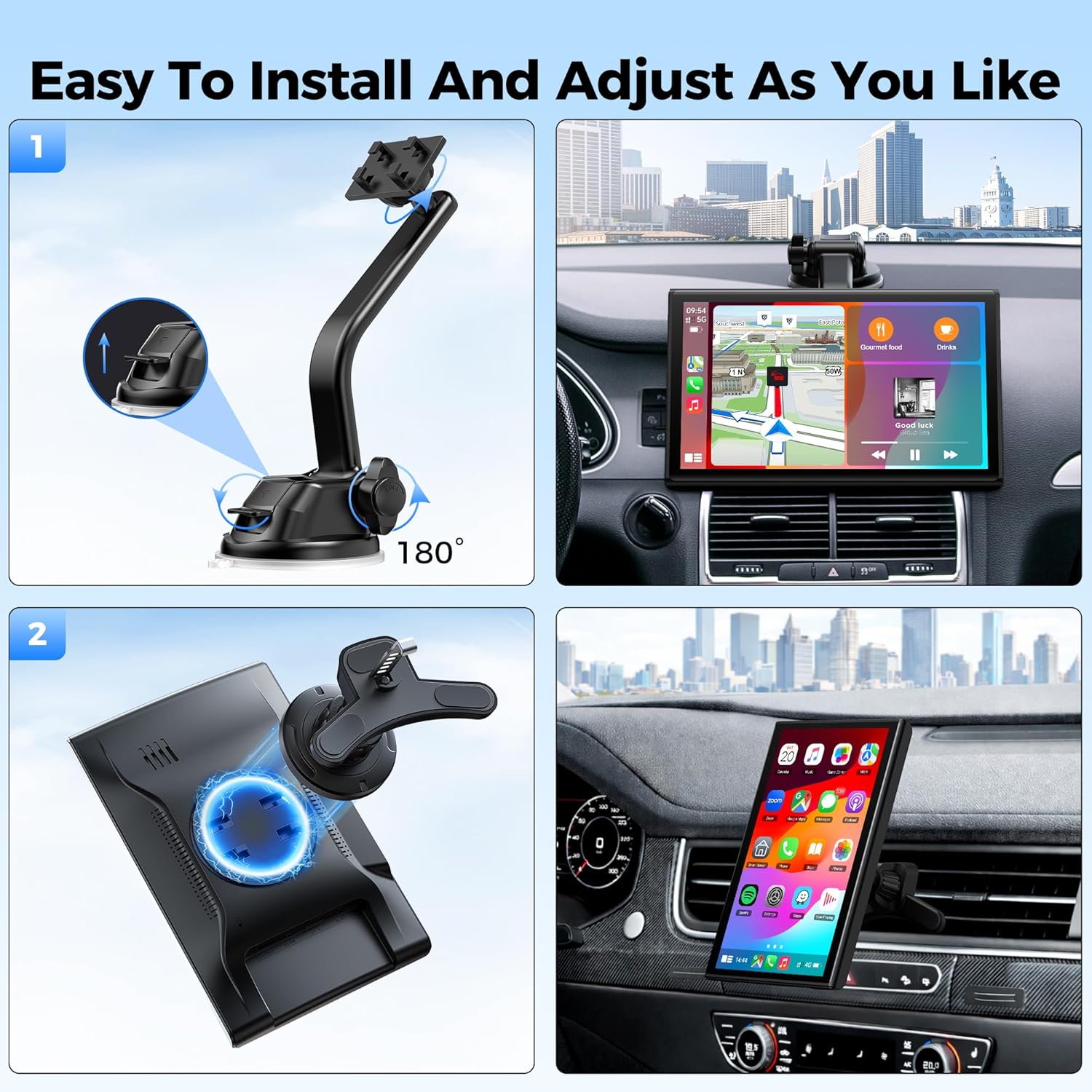 Topexplore 7" Wireless Apple CarPlay and Android Auto Screen with Magnetic Mount, Portrait/Landscape Switch, Portable Car Stereo with Bluetooth, Mirror Link, GPS, OTA Update
