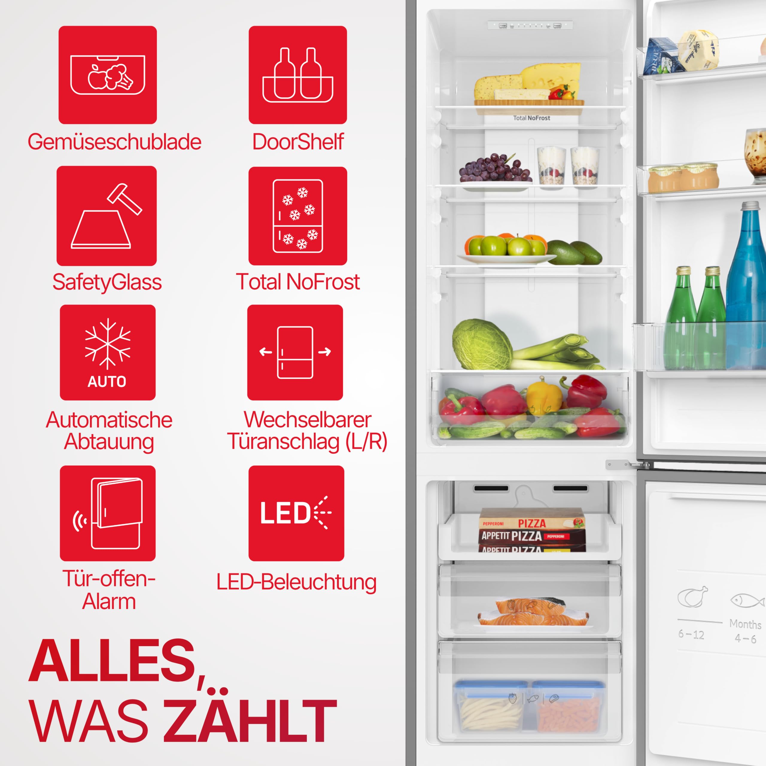 Amica Kühl‑Gefrier‑Kombination freistehend 178,9 x 55 x 58,8 cm 262 l Ökofunktion NoFrost Supergefrierfunktion 4-Sterne-Fach Gefrierfach unten AKG 3877 E – Kühl Gefrierkombination Edelstahloptik