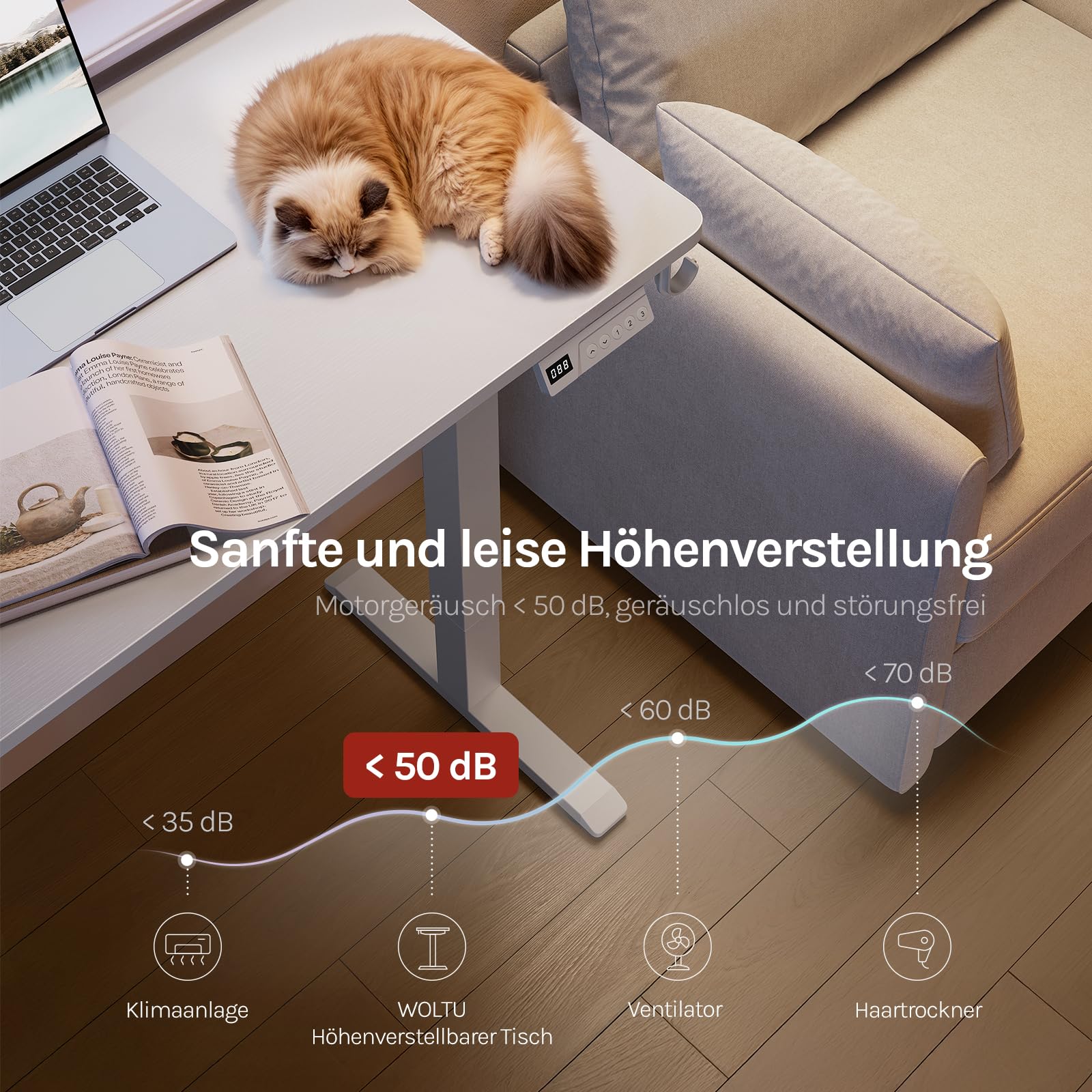 WOLTU Höhenverstellbarer Schreibtisch Elektrisch mit Memory-Funktion & Kollisionsschutz, 80kg Tragkraft, Leise, Computertisch für Homeoffice Arbeitszimmer, 120 x 60 cm, Weiß