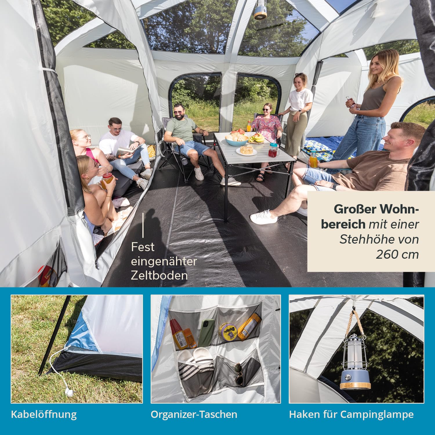 Skandika Tonsberg 5/10 Personen | Camping Zelt mit Single Skin, Meshdach, abnehmbarem Überzelt, Stehhöhe 2 m, eingenähtem Zeltboden, 4000 mm Wassersäule | Großes Familienzelt