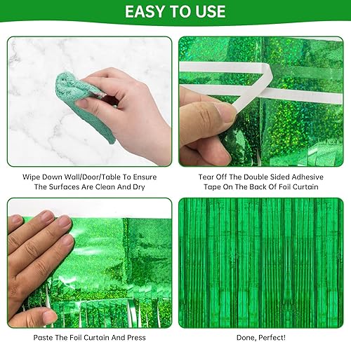 Miniatura 3 de Paquete de 2 cortinas de flecos de papel de aluminio de oropel de 3.3 x 8.2 pies, actualizadas, cortinas de fondo de fiesta con serpentinas