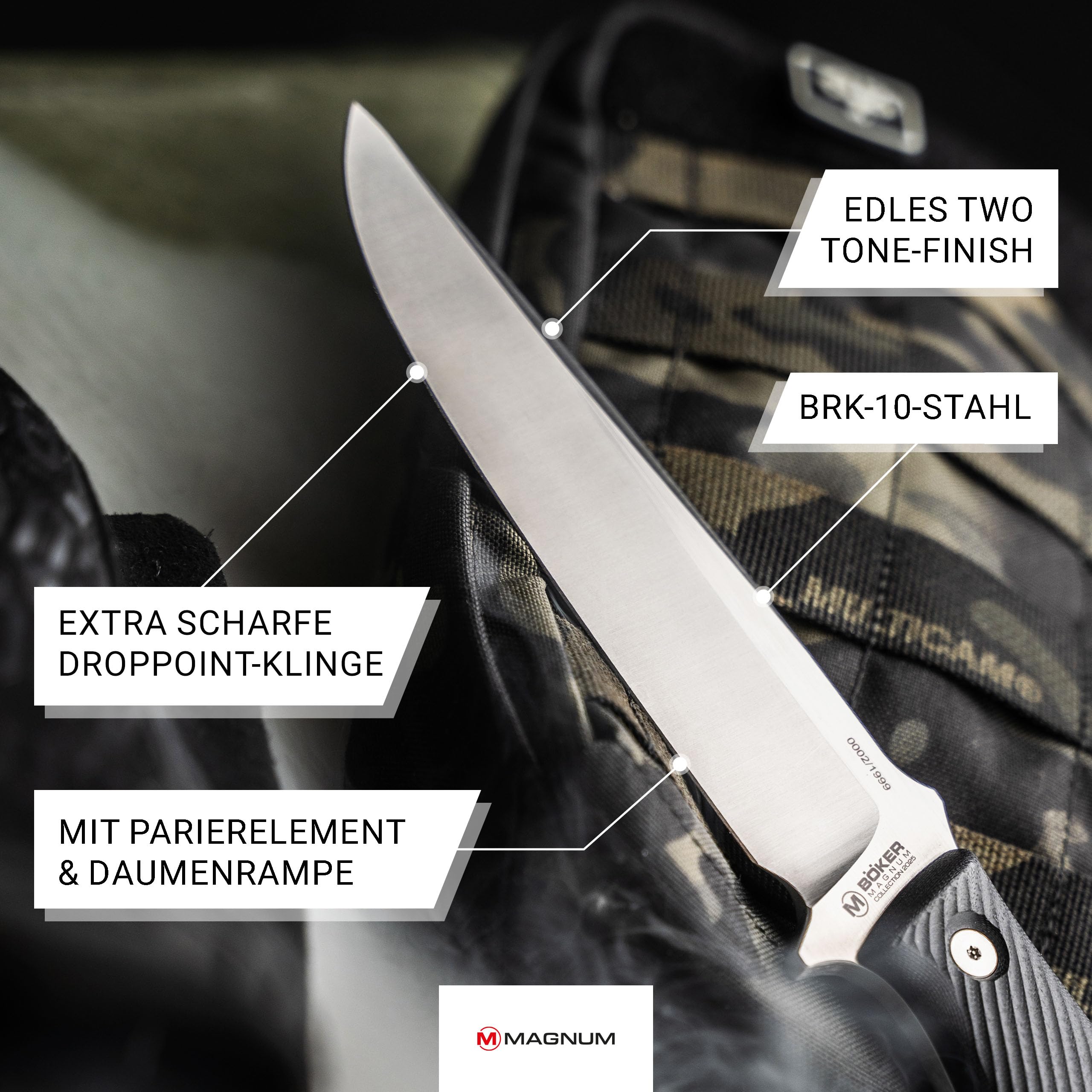 Magnum® Collection 2025 - taktisches Messer feststehend mit 15,1 cm Klinge - Sammlermesser Limited Edition - großes Outdoor- & Survival-Messer - Pfadfinder Fahrtenmesser mit Leder-Scheide