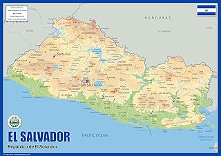 El Salvador Physical Map - 23.3 x 16.5 Inches - Paper Laminated