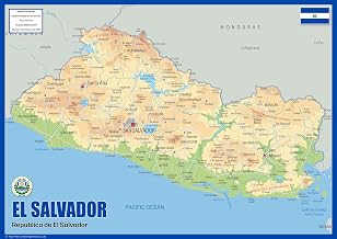 El Salvador Physical Map - 23.3 x 16.5 Inches - Paper Laminated