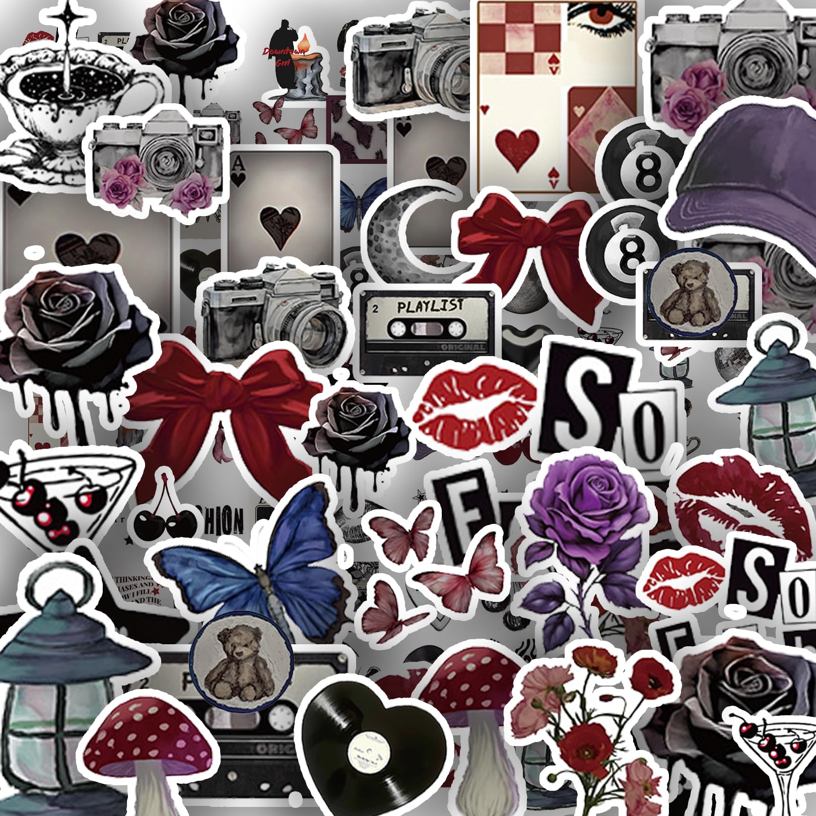 Erchuth Girls Various Colors 100 Pcs Downtown Stickers,Aesthetic Cool Y2k Downtown Stickers