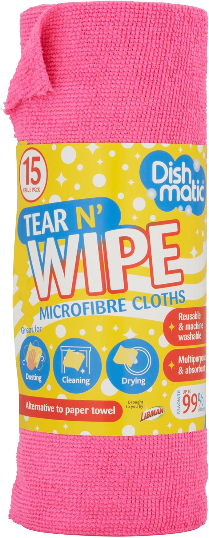 Dishmatic Tear N’ Wipe, AllPurpose Micro Fibre Cloths, Roll of 15