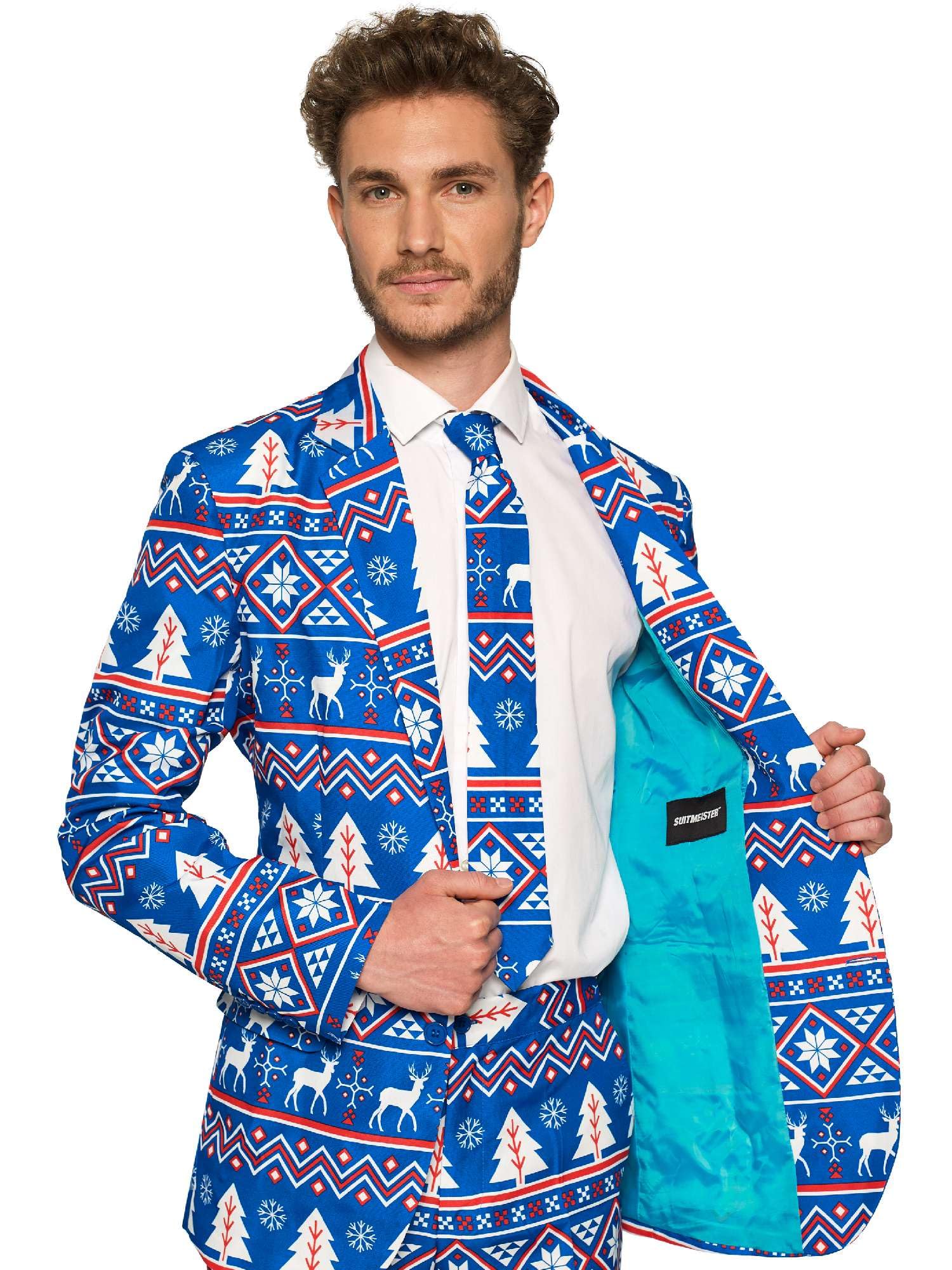 Suitmeister Herren Men Suit Business-Anzug Hosen-Set,Christmas Blau Nordic,L