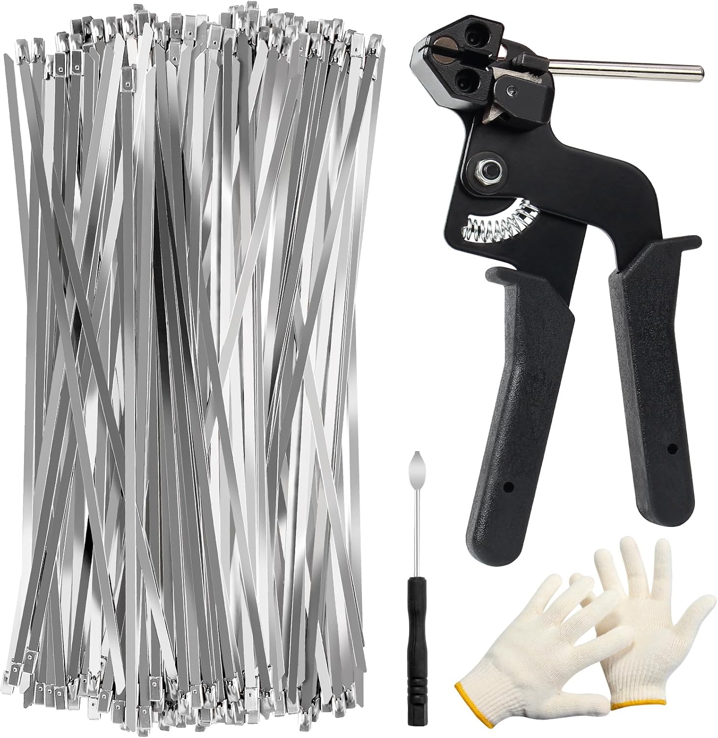 OneLeaf Metal Zip Tie Kit, 200pcs 11.8in Self-Locking Heavy Duty Metal Wire Ties for Indoor and Outdoor, Stainless Steel Cable Tie Gun for Fastening and Cutting