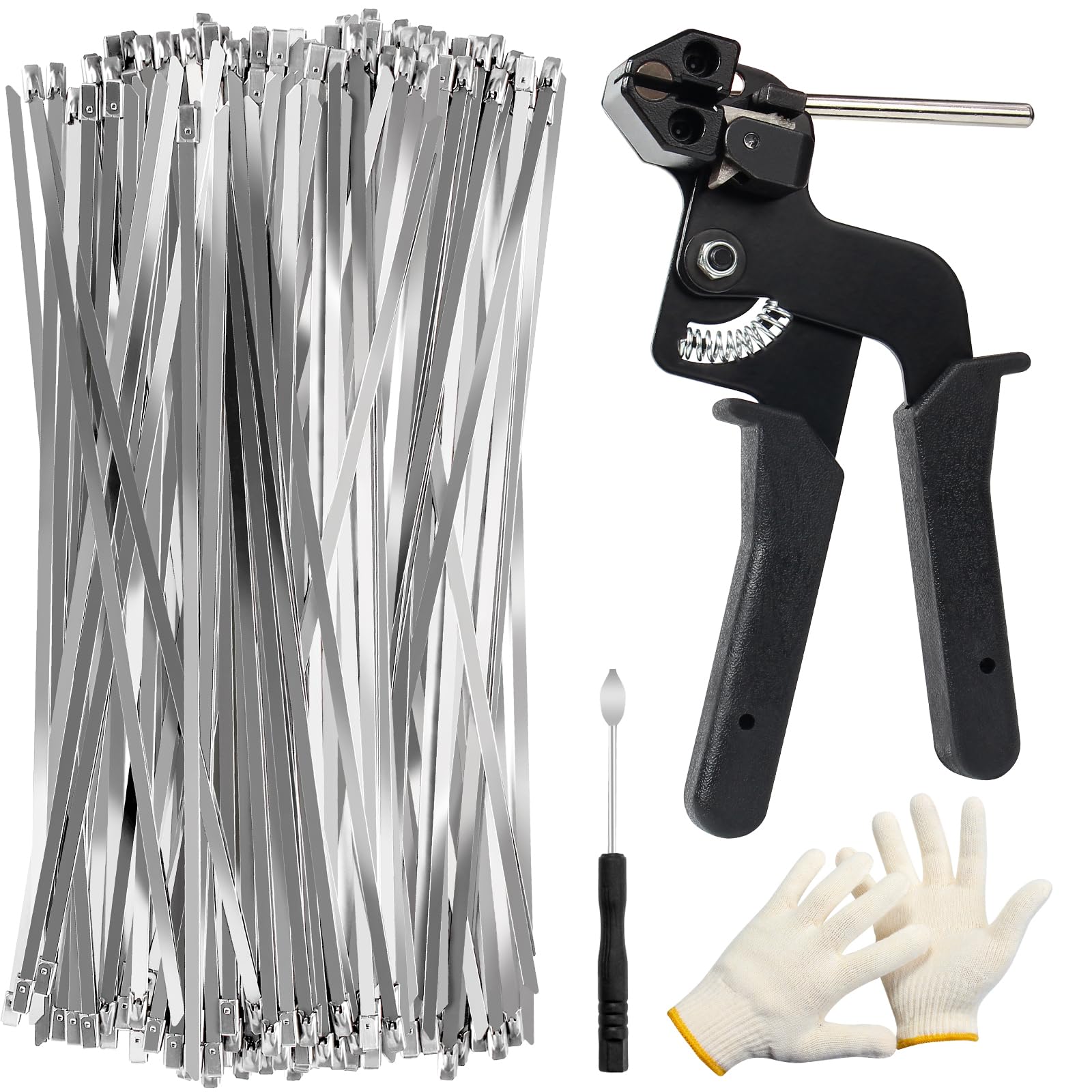 OneLeaf Metall-Kabelbinder Set – 200 Stück, 30 Cm, Inklusive Werkzeug Für Garten & Werkstatt