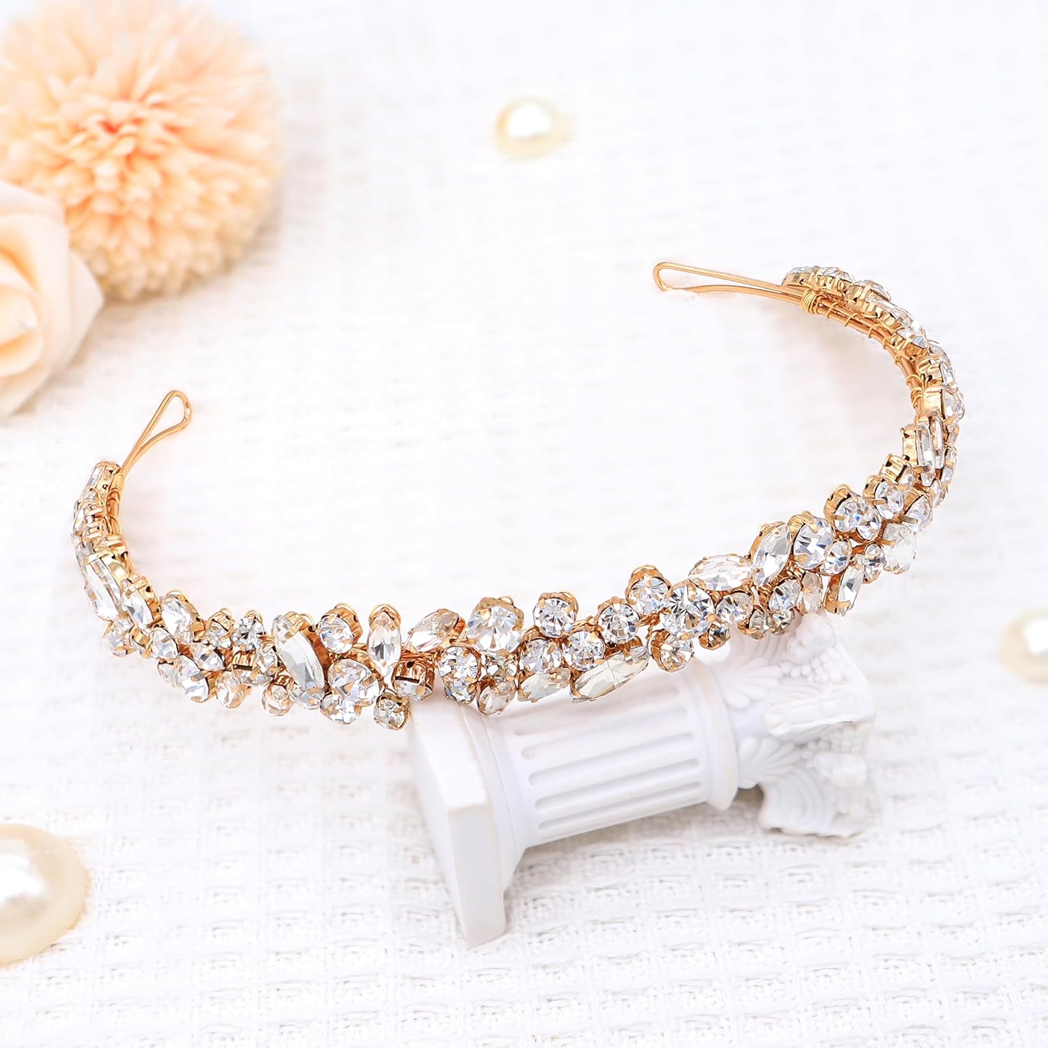 Oriamour Crystal Wedding Headband For Women Bridal Hair Accessories Bridal Headpieces For Girls Rhinestone Hairband For Birthday, Party, Prom (Gold)