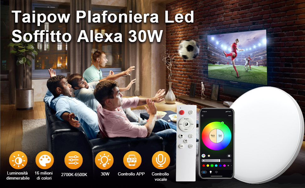 Plafoniera LED 30W Smart Con Telecomando - Dimmerabile RGB, Compatibile Alexa E Google Home - Foto 6