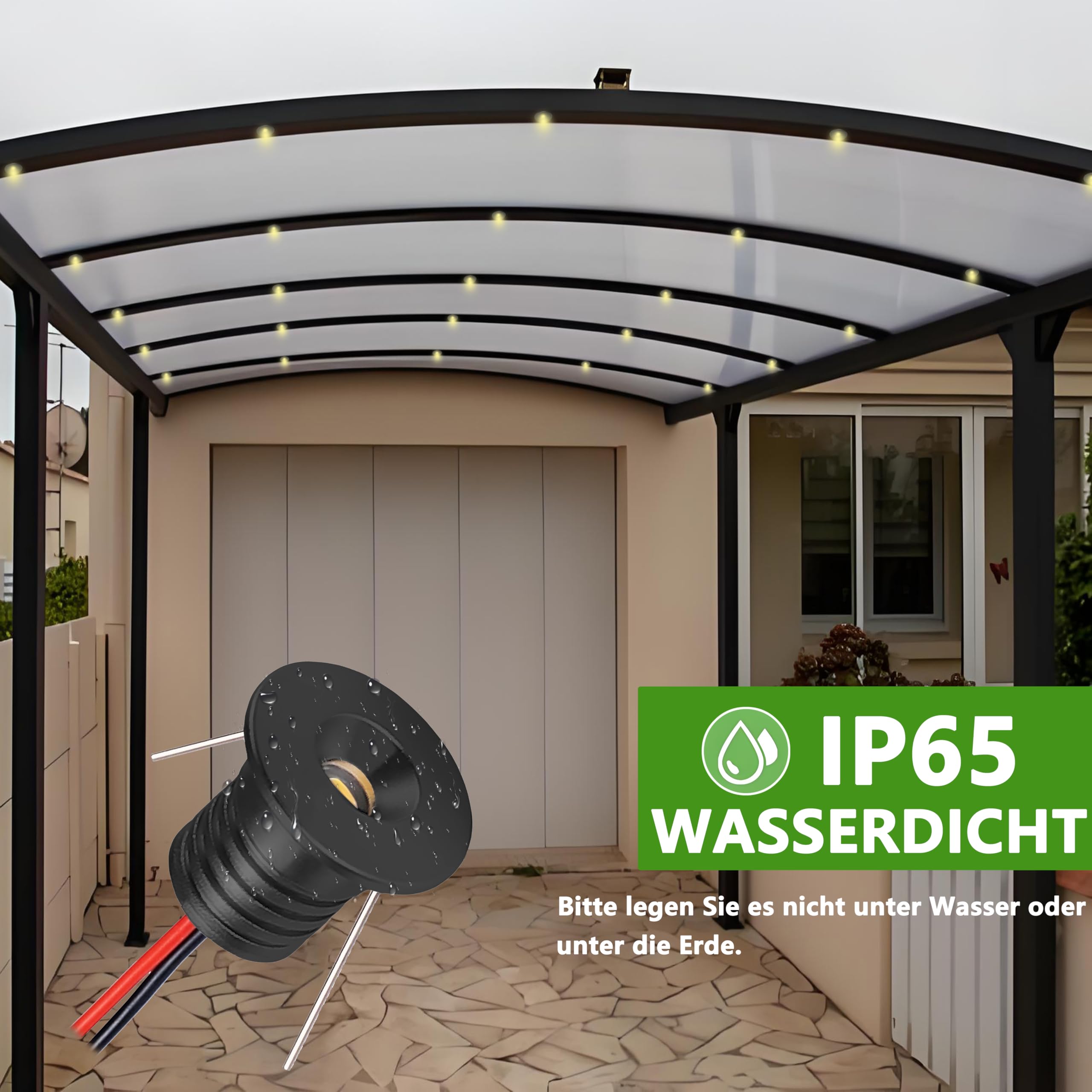 Einbaustrahler LED 1W, mini led Spot,led einbaustrahler 12V Lochmaß 15-18mm,Deckenspots IP65 Einbauspots Kaltweiß,Led spot für Carport Badezimmer Küche,mit 230V Trafo,15er set (Schwarz Kaltweiß 6000k)