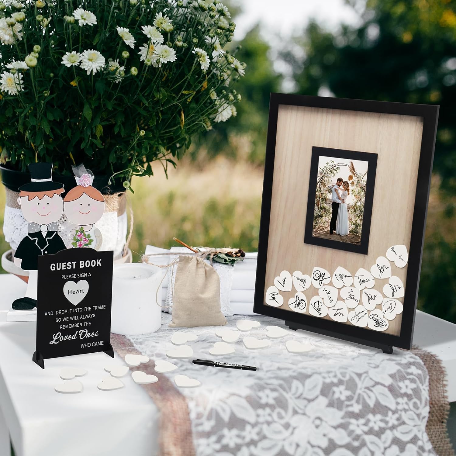 Wedding Guest Book Alternative, Guest Book Wedding Reception, Wedding Guest Book with Wooden Hearts Guest Book Signs for Wedding Anniversary Birthday Party Baby Shower