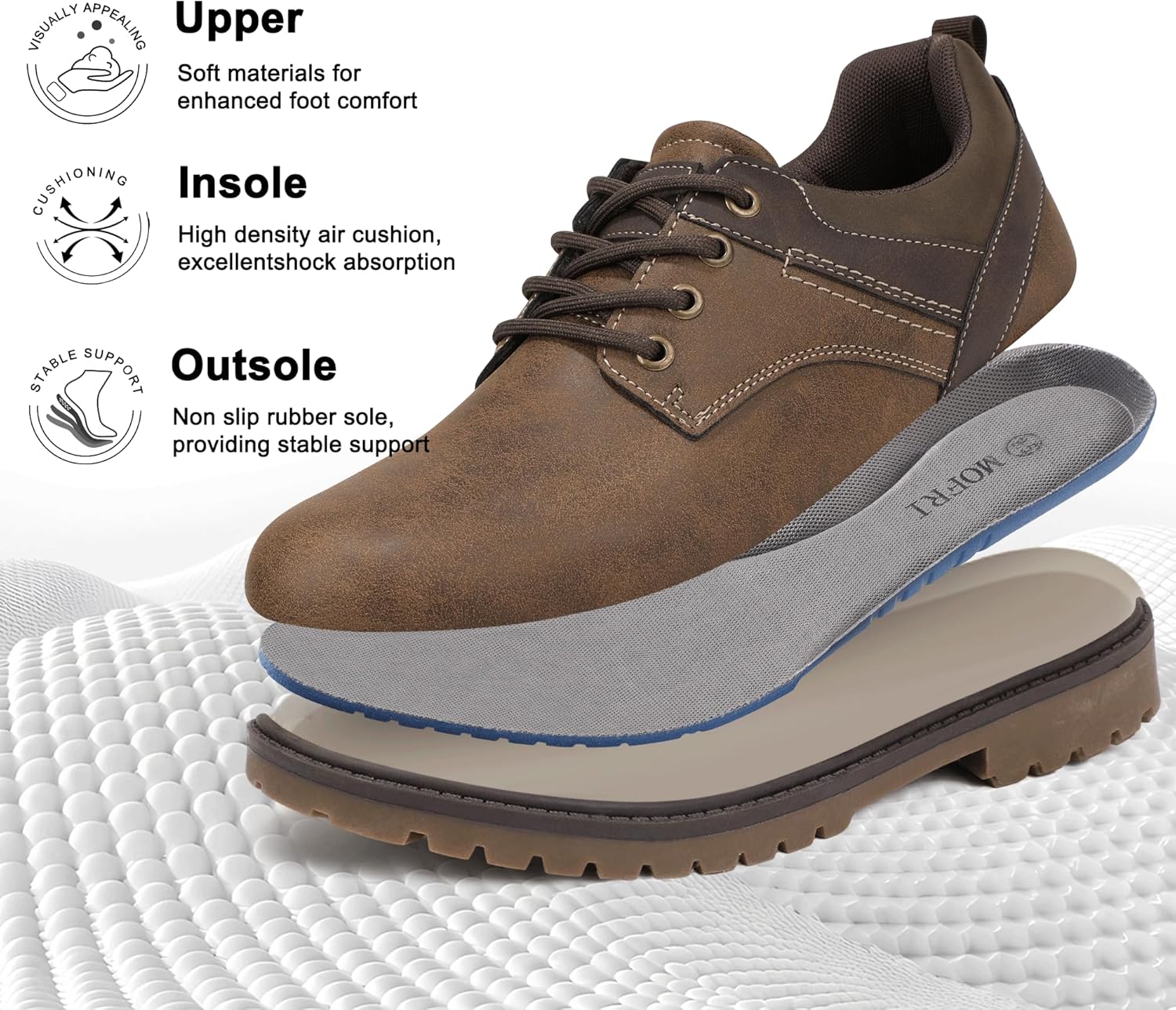 Mofri Man Vintage Leather Oxford Platform Shoes Chunky Low Top Lace Up Round Toe Waterproof Non Slip Casual Comfortable Fashion Formal Derby Office Work Business Dress Shoes - Image 4